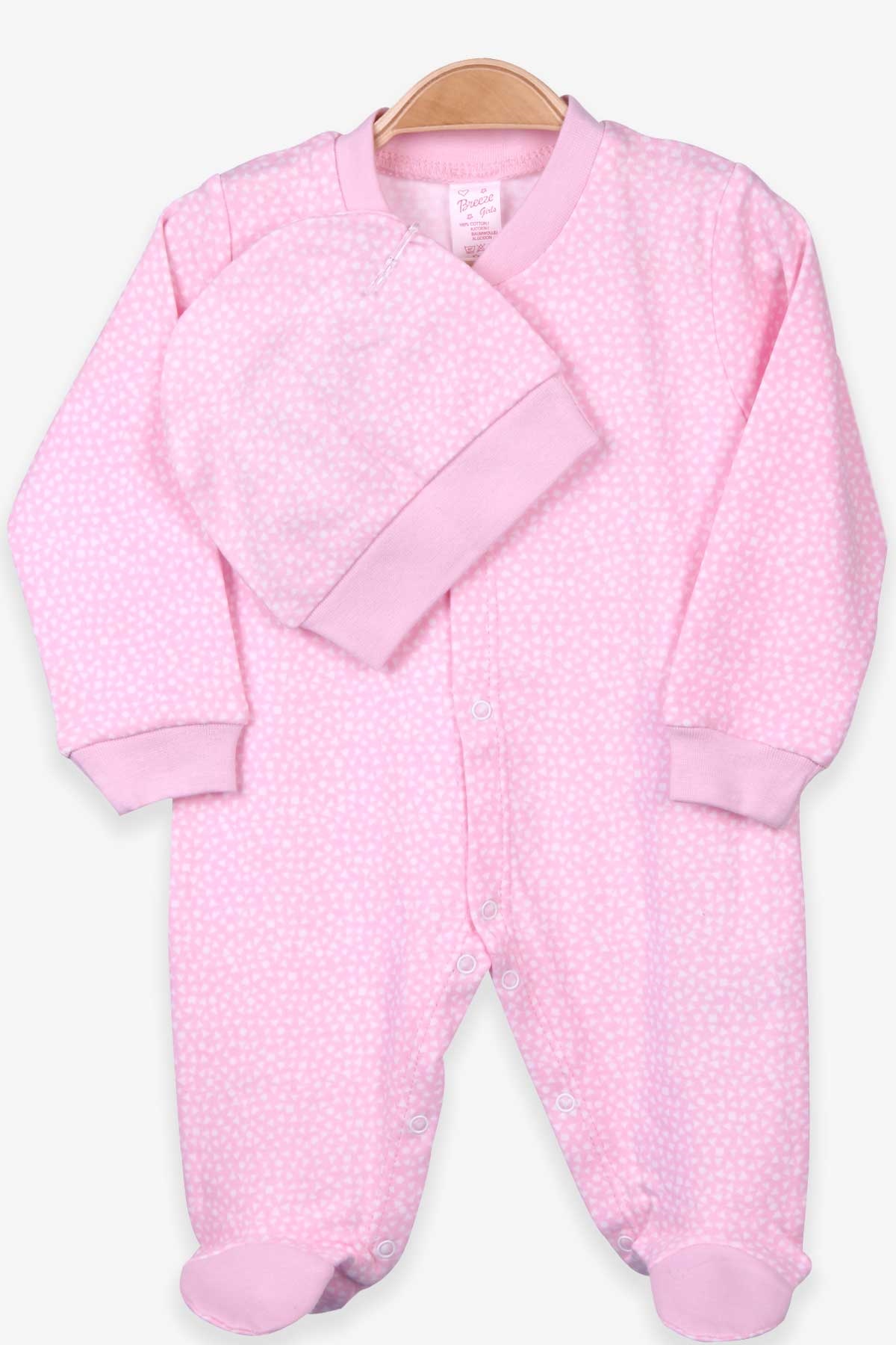 Breeze Kız Bebek Tulum Desenli Şapkalı Set Pudra (0-3-6 Ay)