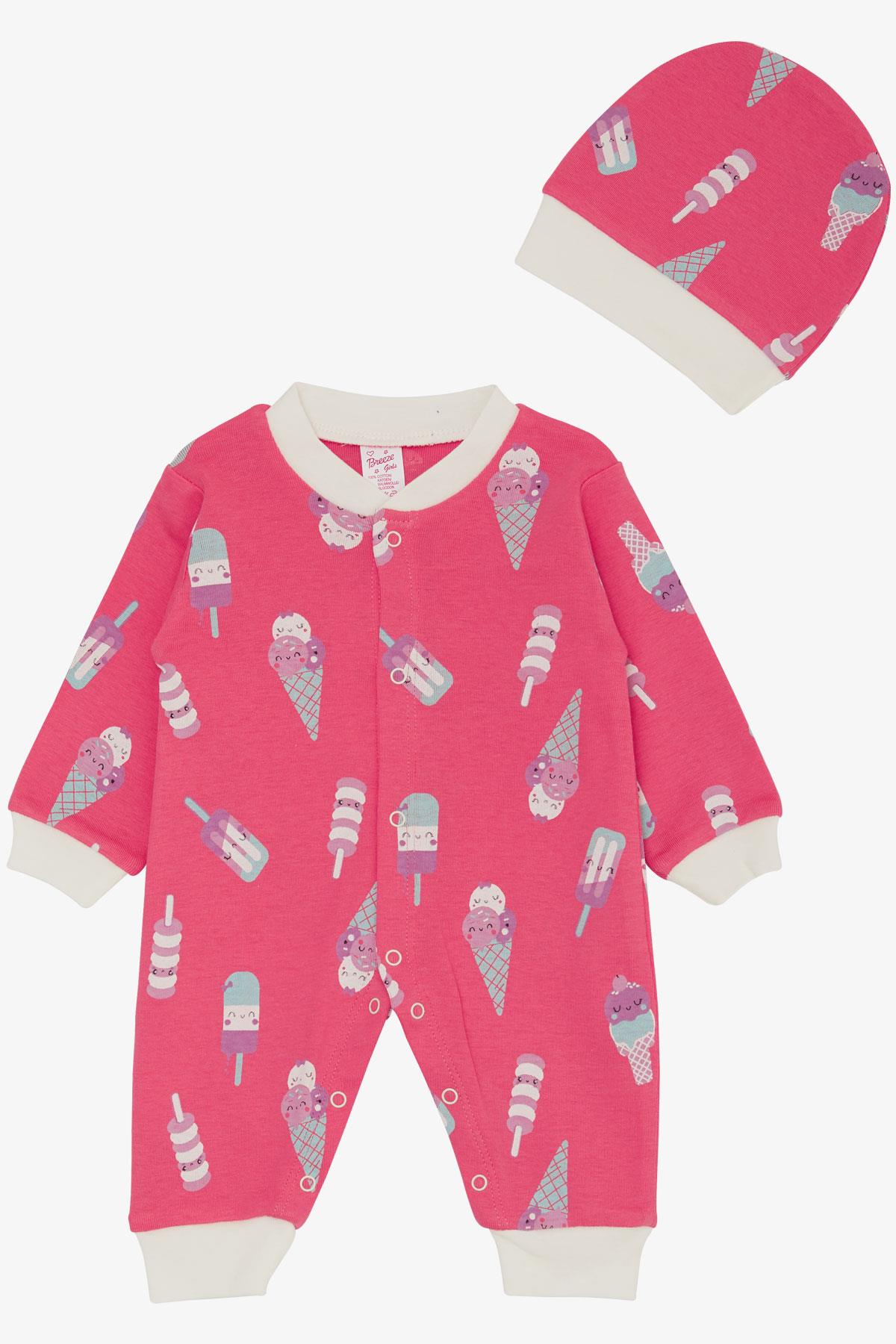 Breeze Kız Bebek Tulum Dondurma Desenli Fuşya (0-6 Ay)