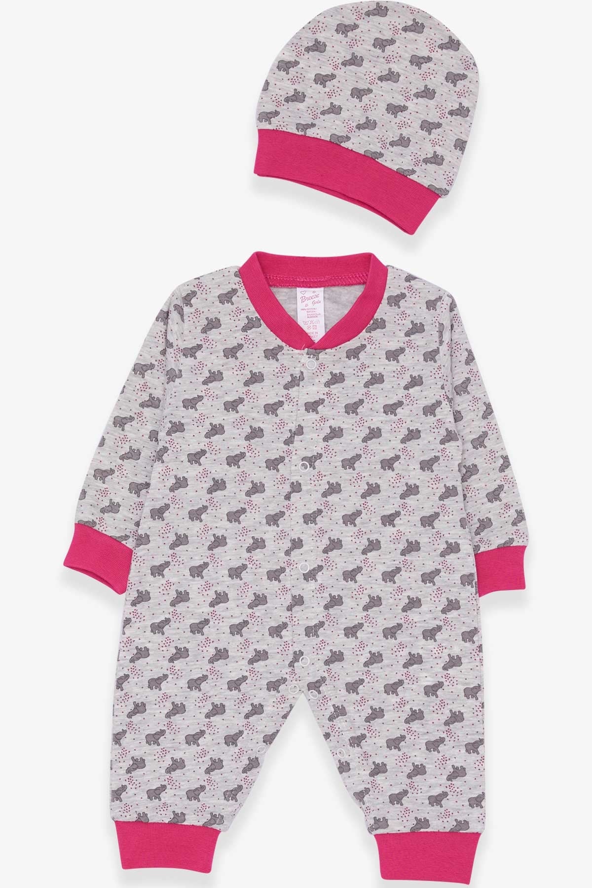 Breeze Kız Bebek Tulum Fil Desenli Açık Gri Melanj (0-3 Ay-6 Ay)