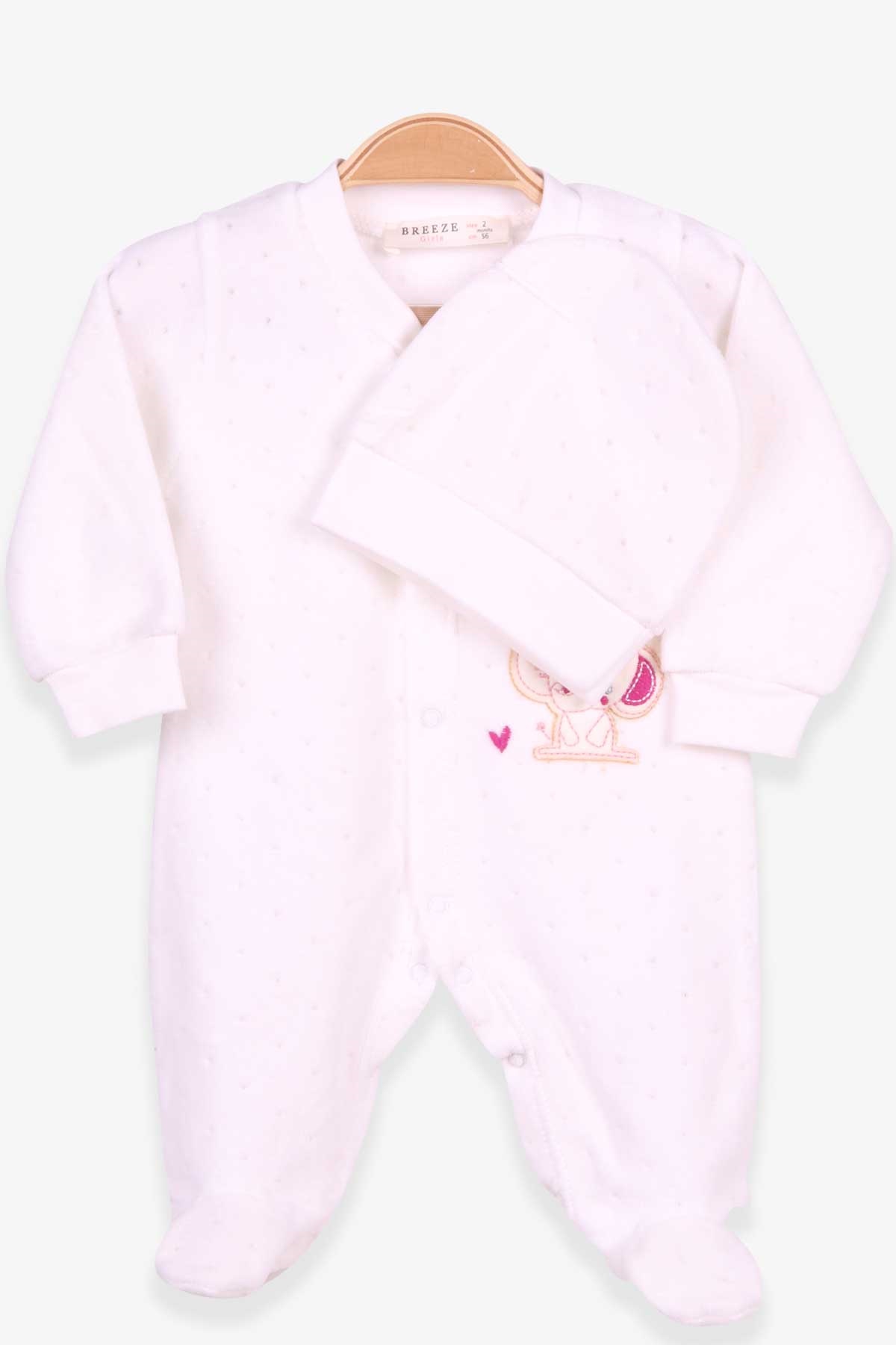 Breeze Kız Bebek Tulum Fil Nakışlı Şapkalı Set Ekru (0-3 Ay-6 Ay)