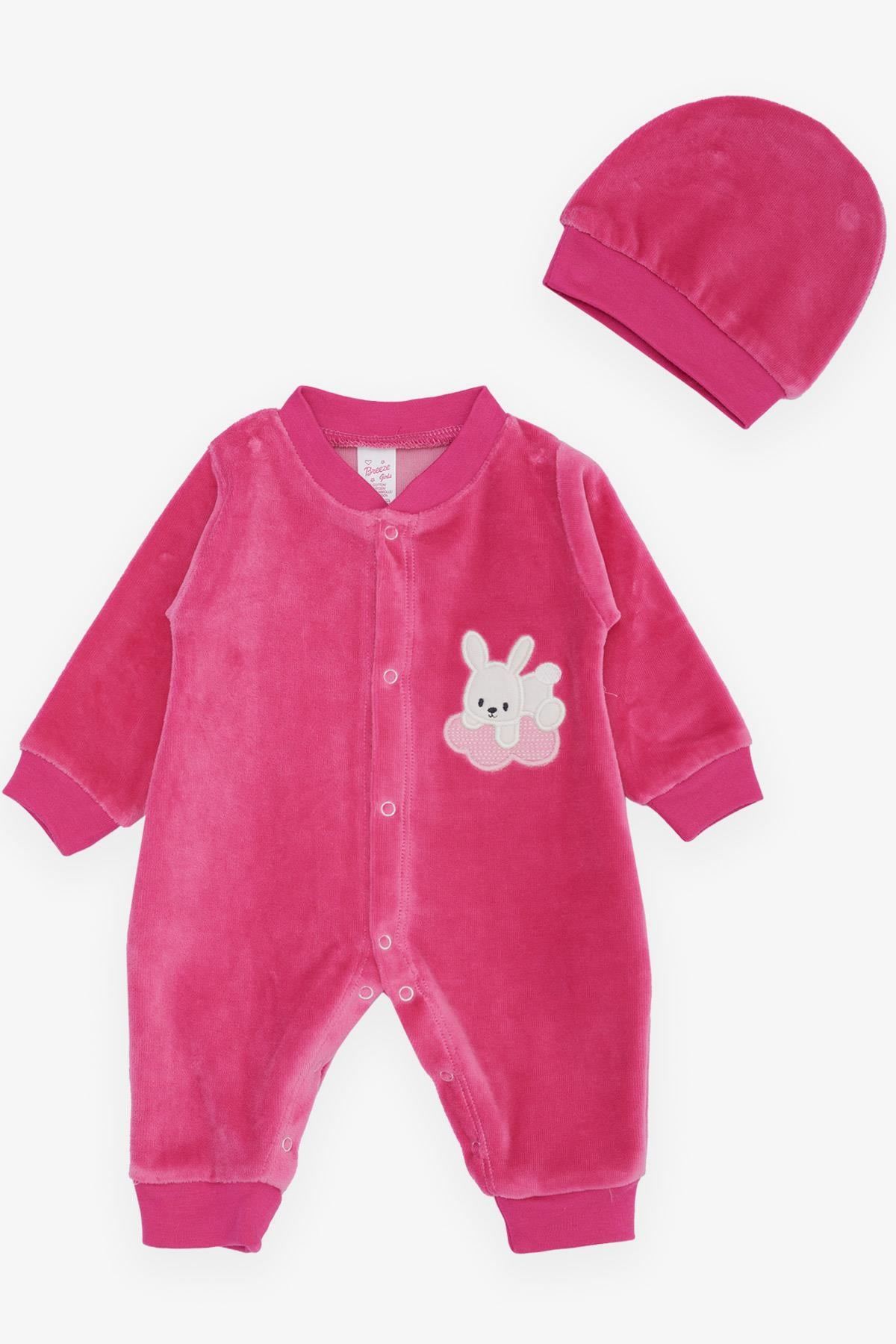 Breeze Kız Bebek Tulum Kadife Sevimli Yavru Tavşancık Nakışlı Fuşya (0-6 Ay)