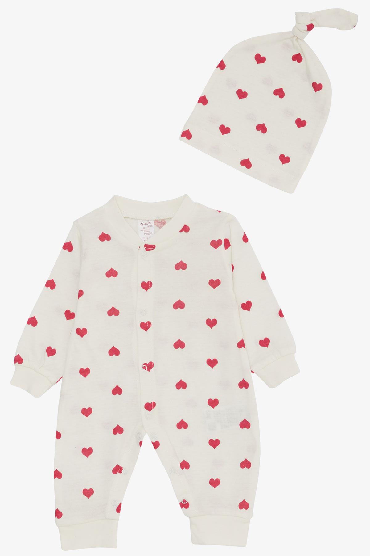 Breeze Kız Bebek Tulum Kalp Desenli Ekru (0-6 Ay)