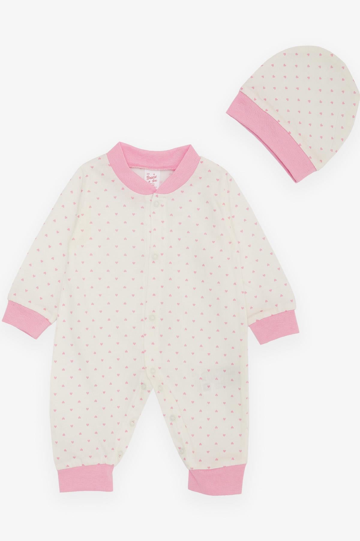 Breeze Kız Bebek Tulum Kalp Desenli Ekru (0-6 Ay)