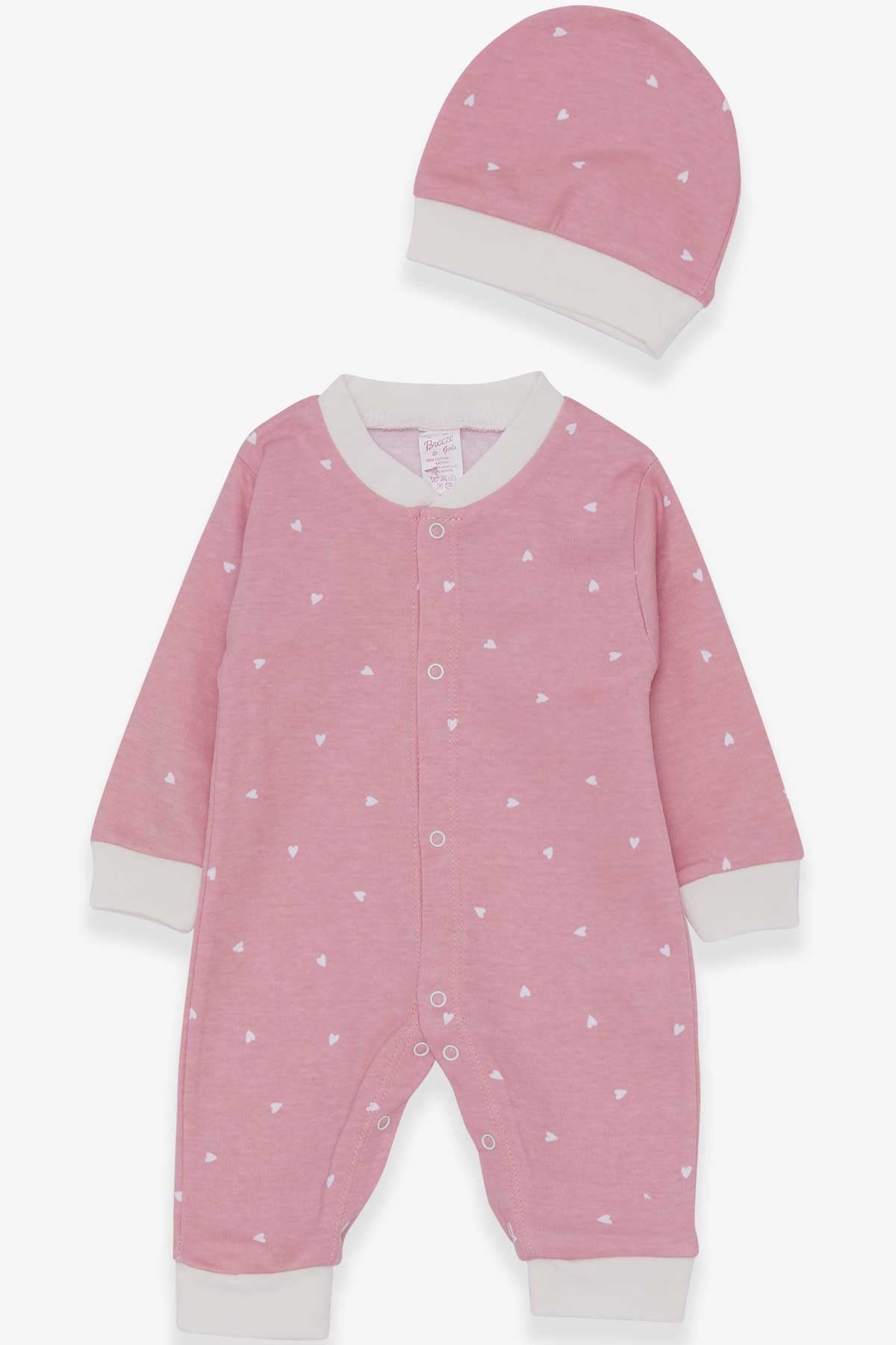 Breeze Kız Bebek Tulum Kalp Desenli Gülkurusu (0-3 Ay-6 Ay)