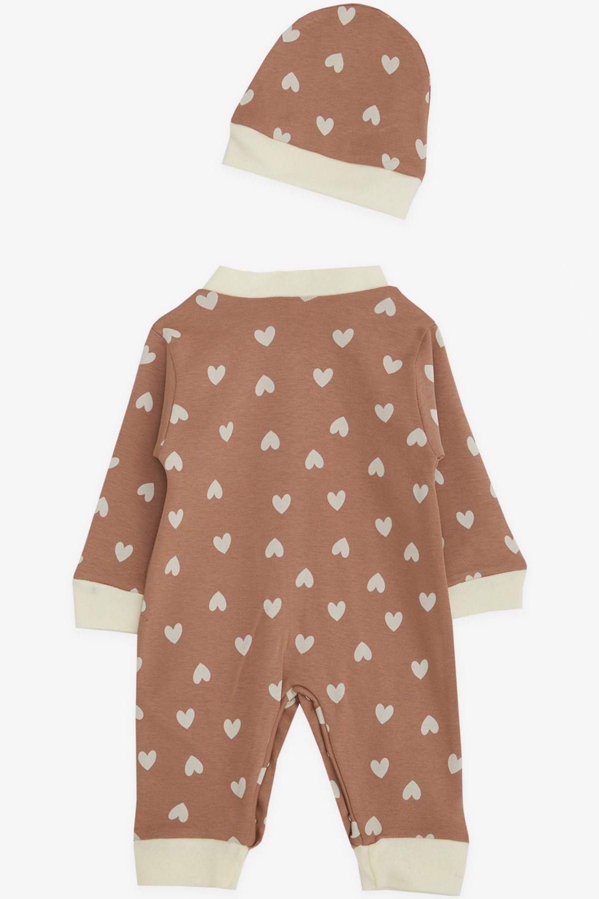 Kız Bebek Tulum Kalp Desenli Kahverengi 0-6 Ay - Pamuklu Bebek Tulumları |  Breeze