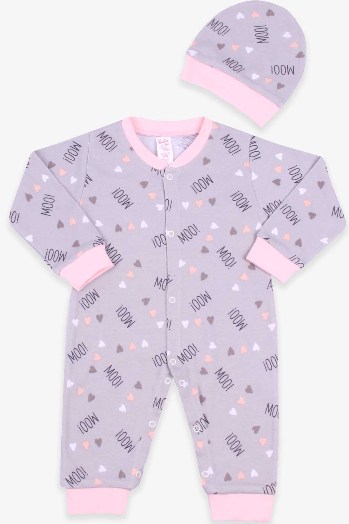Breeze Kız Bebek Tulum Kalpli Şapkalı Set Gri (0-3-6 Ay)