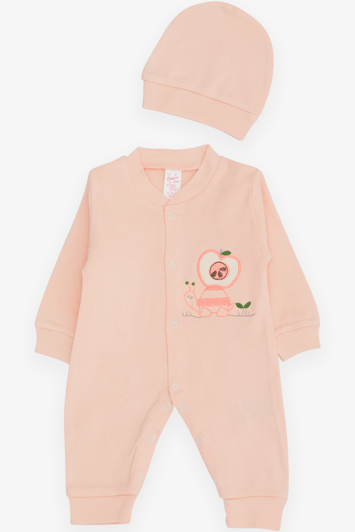 Breeze Kız Bebek Tulum Kaplumbağa Nakışlı Pudra (0-3 Ay-6 Ay)