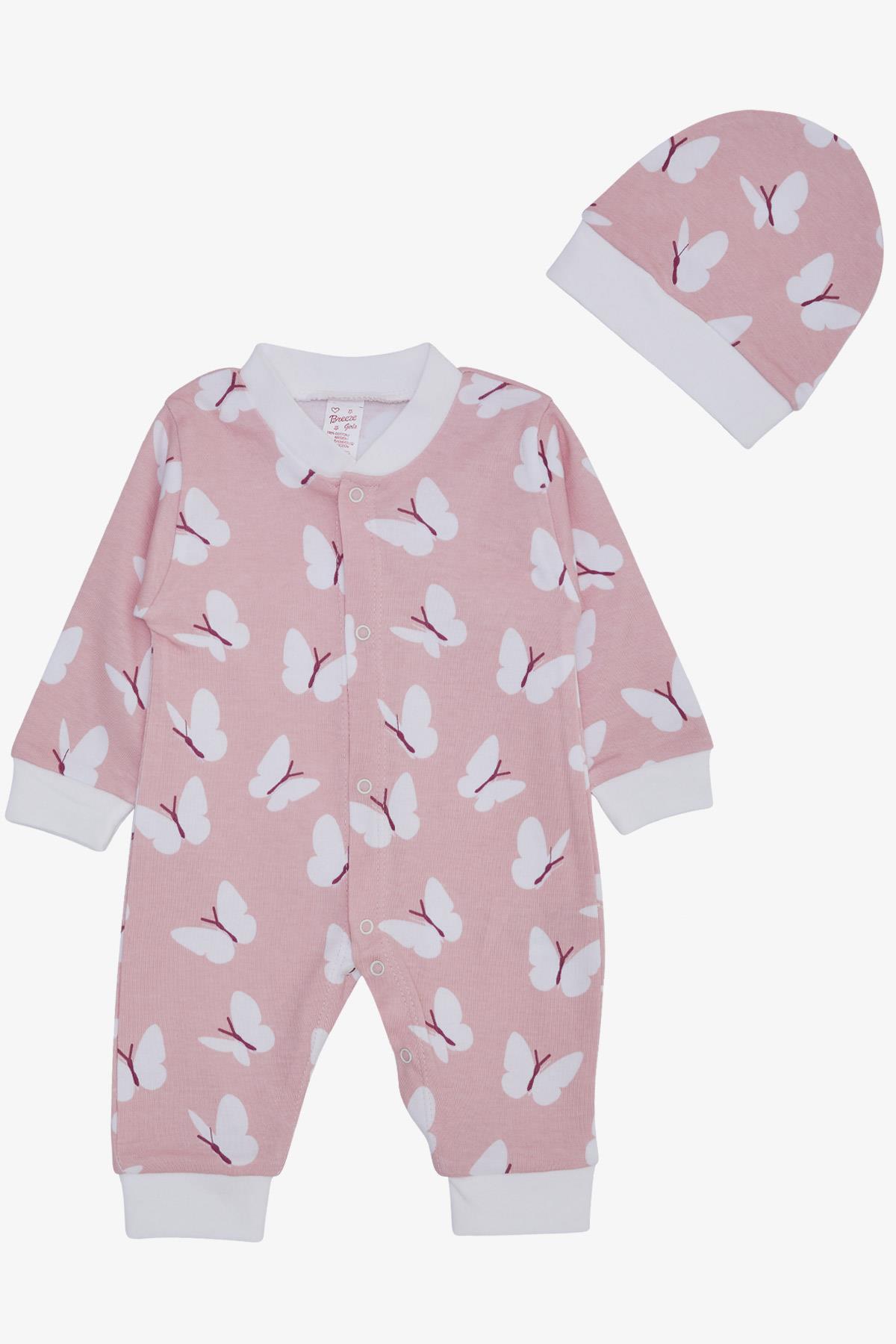 Breeze Kız Bebek Tulum Kelebek Desenli Pembe (0-6 Ay)