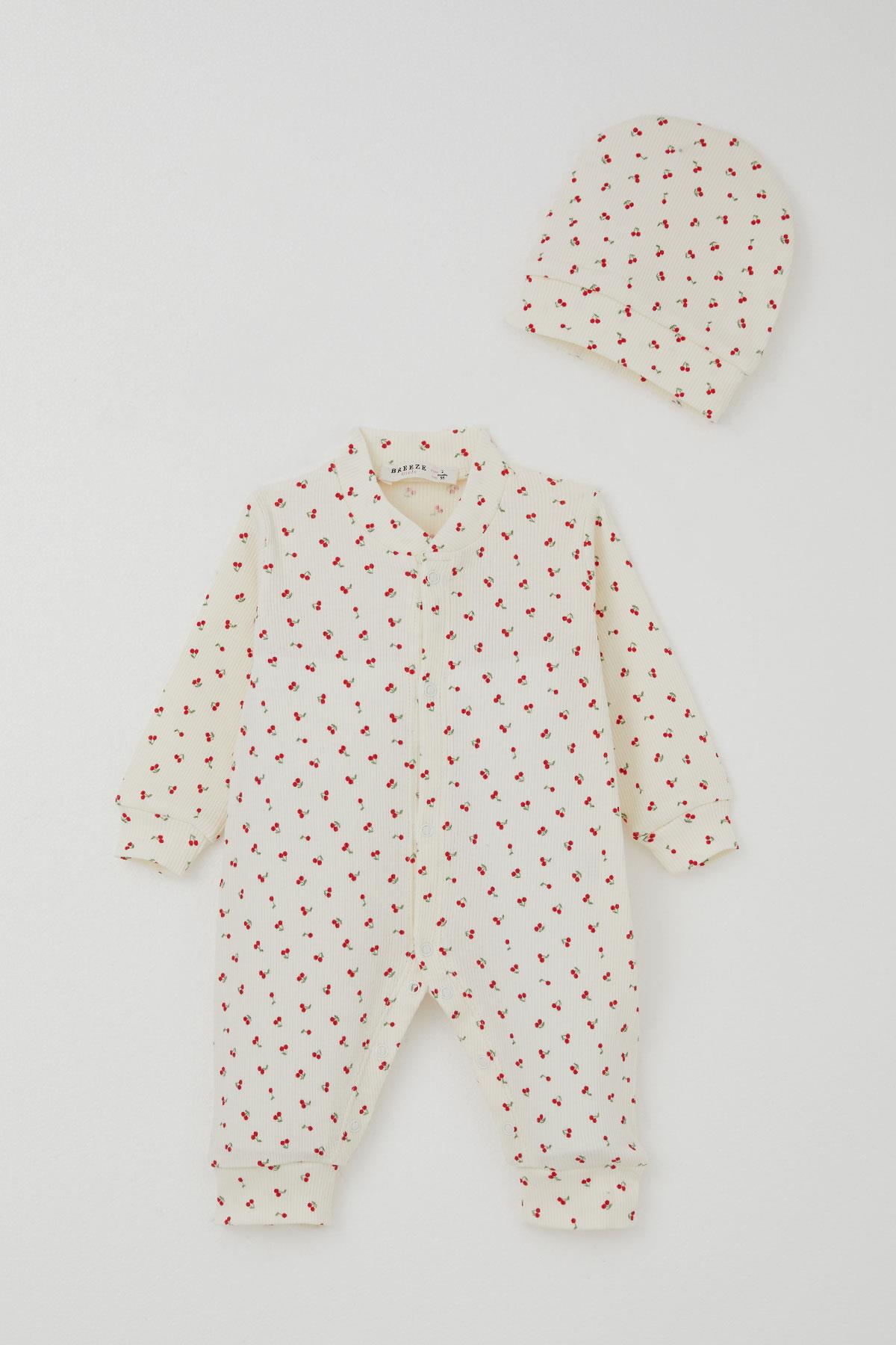 Breeze Kız Bebek Tulum Kiraz Bahçesi Krem (0-6 Ay)