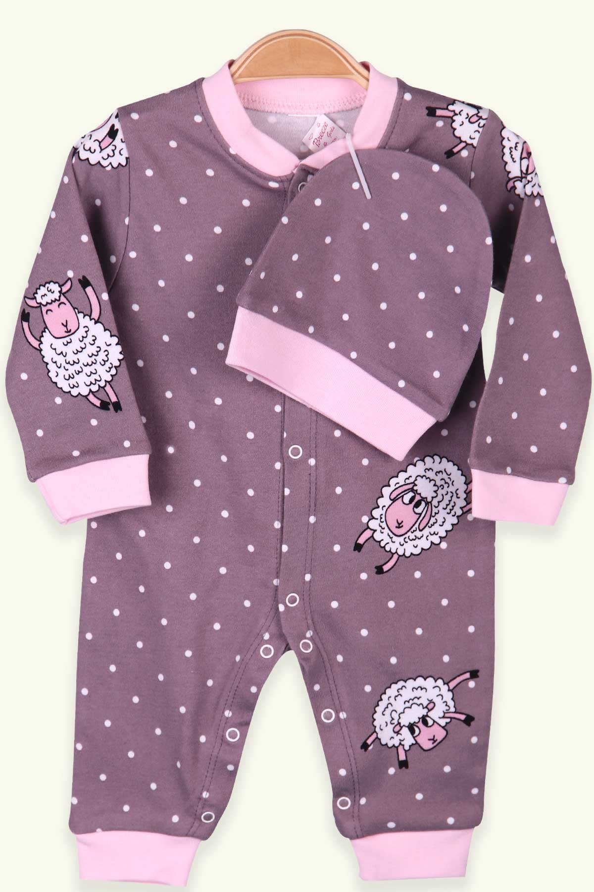 Breeze Kız Bebek Tulum Kuzucuklu Şapkalı Set Gülkurusu (0-3 Ay-4 Ay)
