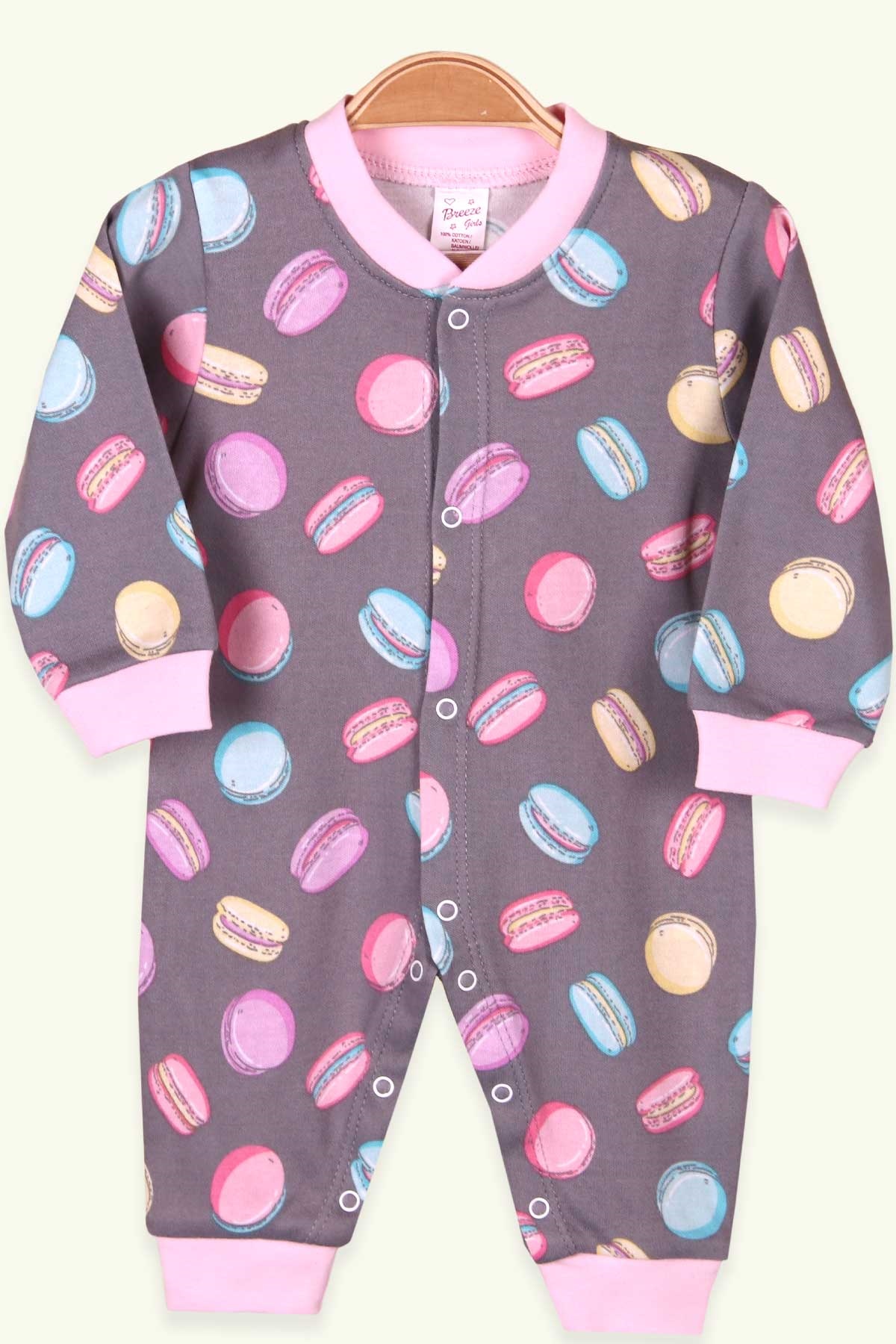 Breeze Kız Bebek Tulum Makaron Desenli Füme (0-3 Ay-4 Ay)