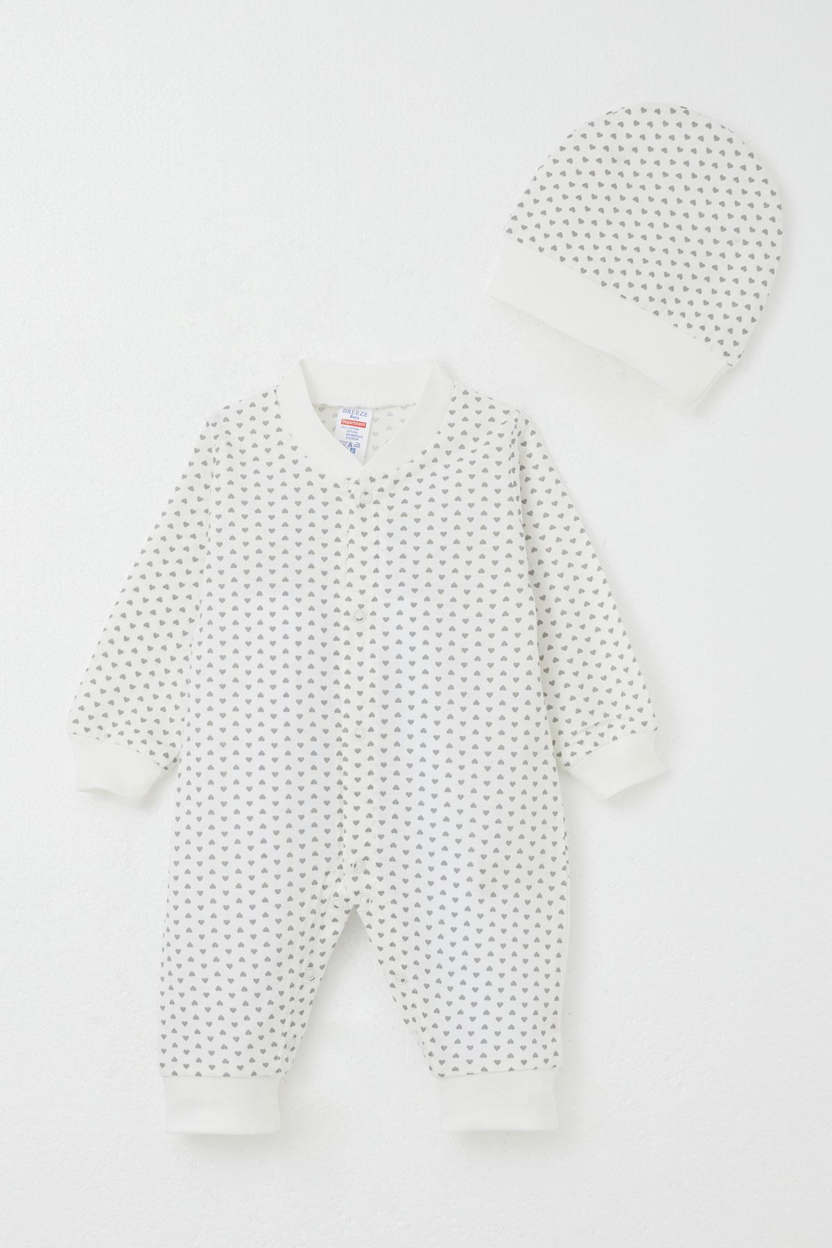 Breeze Kız Bebek Tulum Minik Kalp Desenli Beyaz (0-6 Ay)