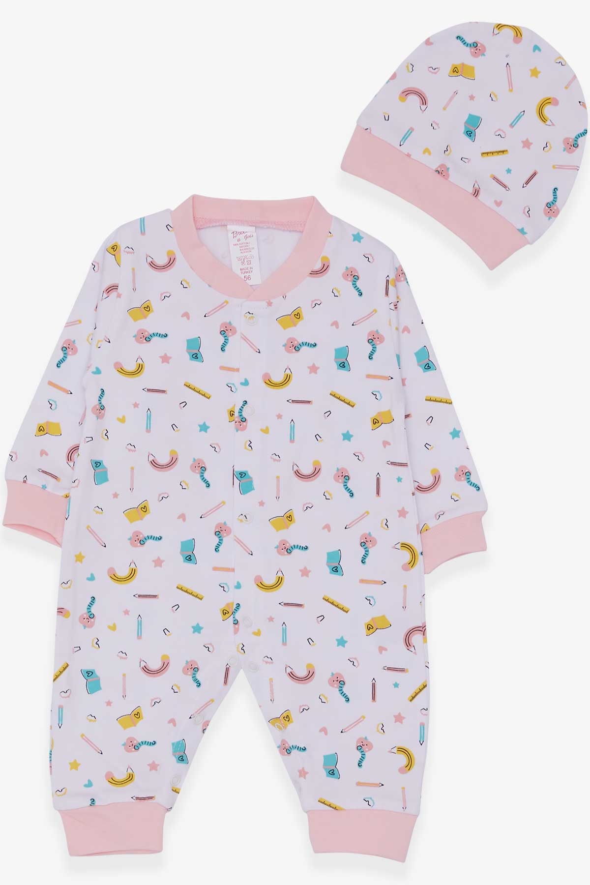 Breeze Kız Bebek Tulum Okul Temalı Ekru (0-3 Ay-6 Ay)