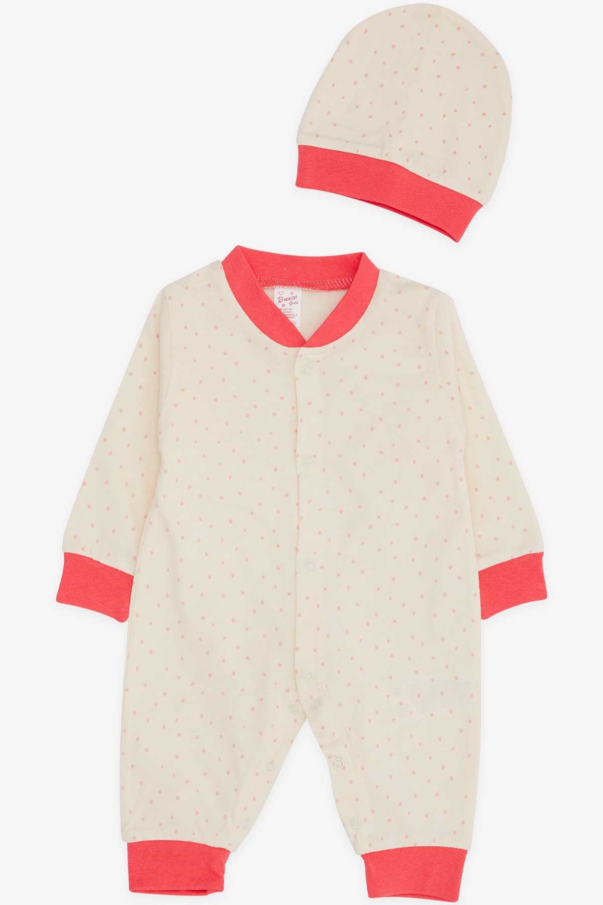 Breeze Kız Bebek Tulum Puantiye Desenli Krem (0-3 Ay-6 Ay)