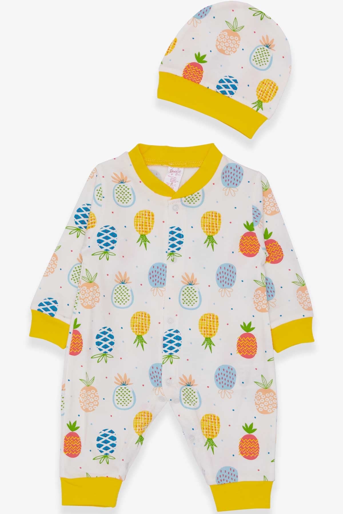 Breeze Kız Bebek Tulum Renkli Ananas Desenli Ekru (0-3 Ay-6 Ay)