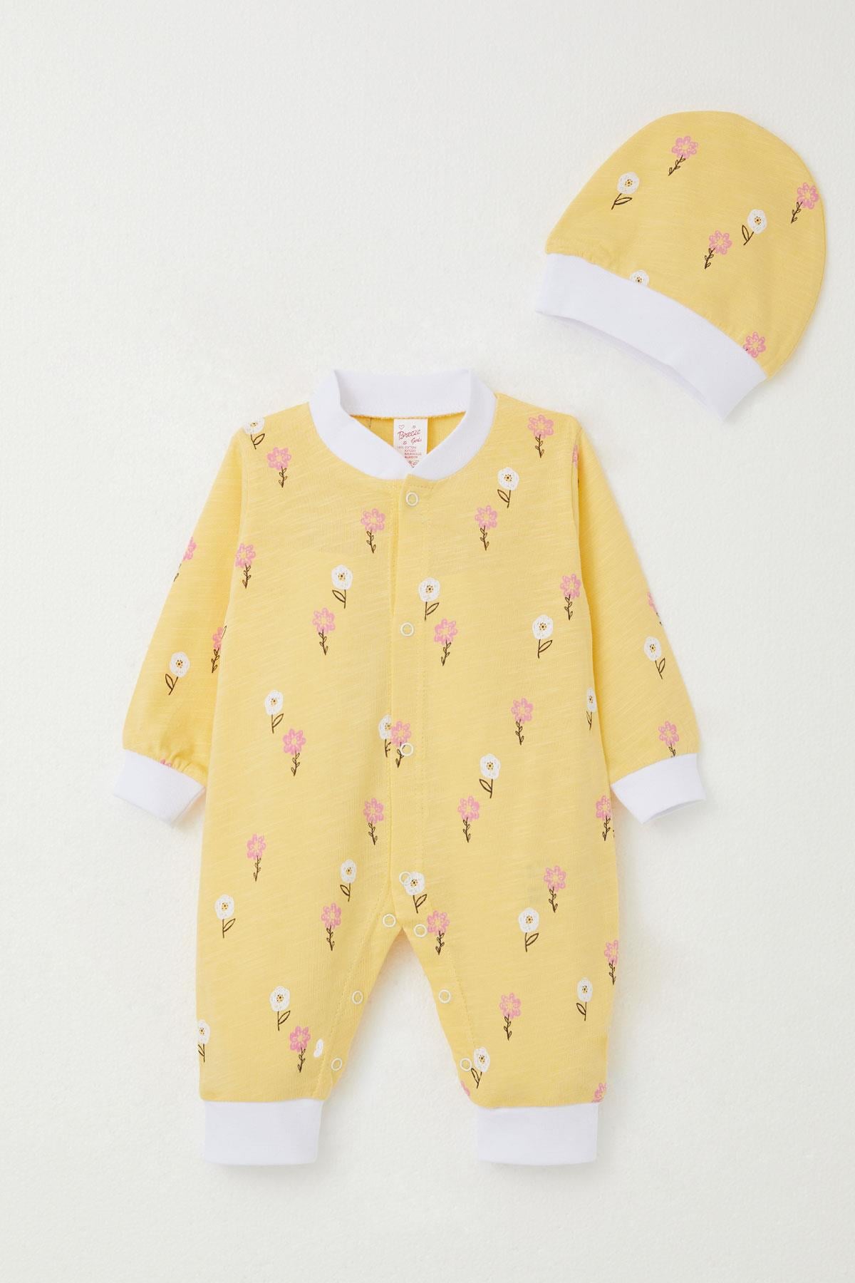 Breeze Kız Bebek Tulum Renkli Çiçek Desenli Sarı (0-6 Ay)