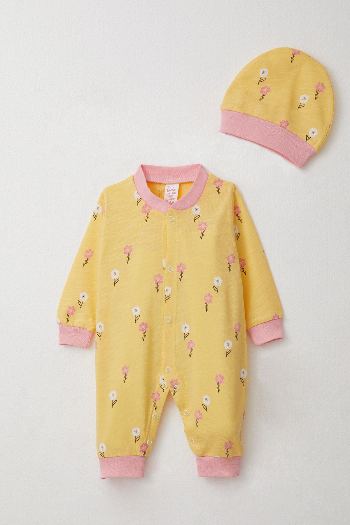Breeze Kız Bebek Tulum Renkli Çiçek Desenli Sarı (0-6 Ay)
