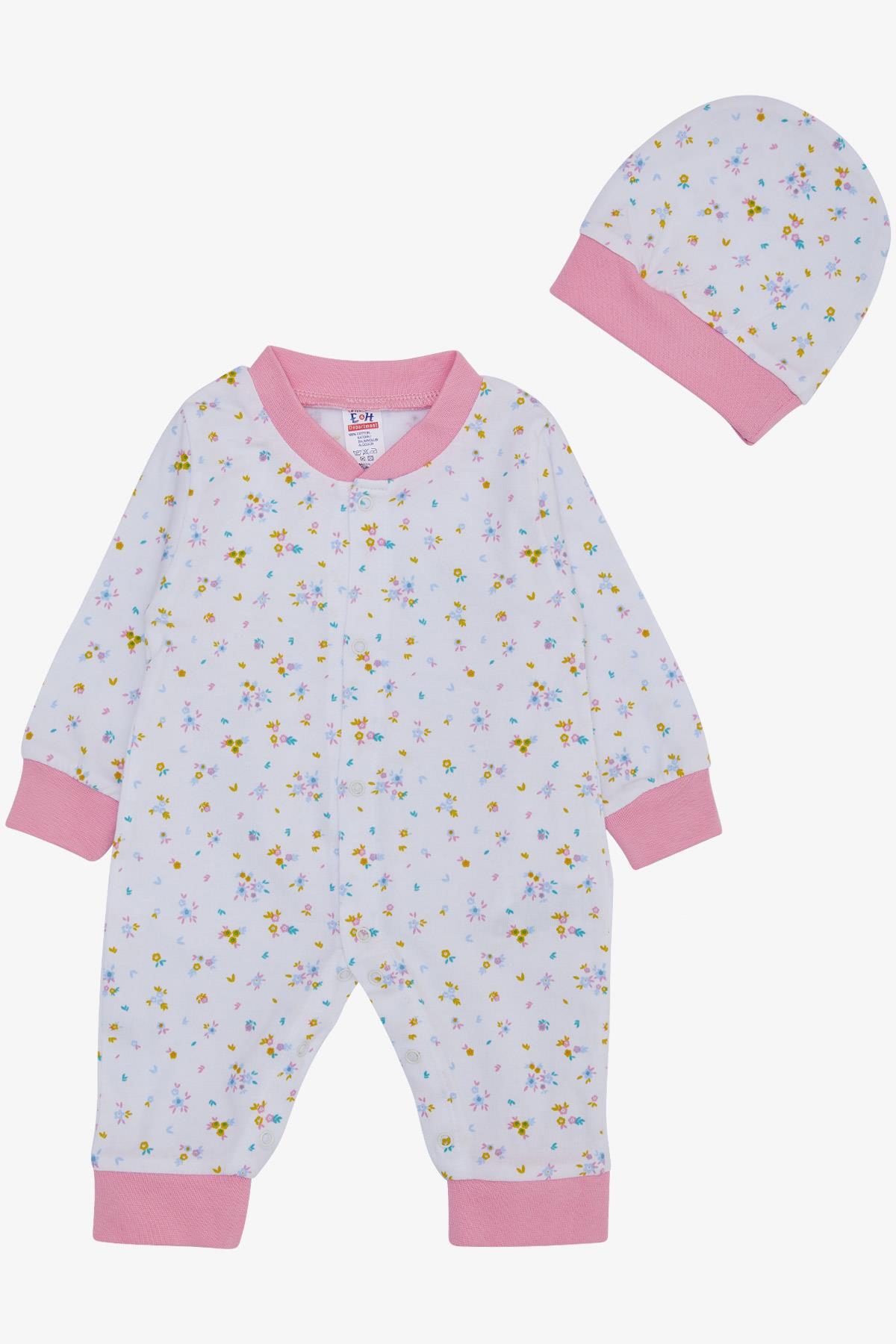 Breeze Kız Bebek Tulum Renkli Çiçek Desenli Beyaz (0-6 Ay)