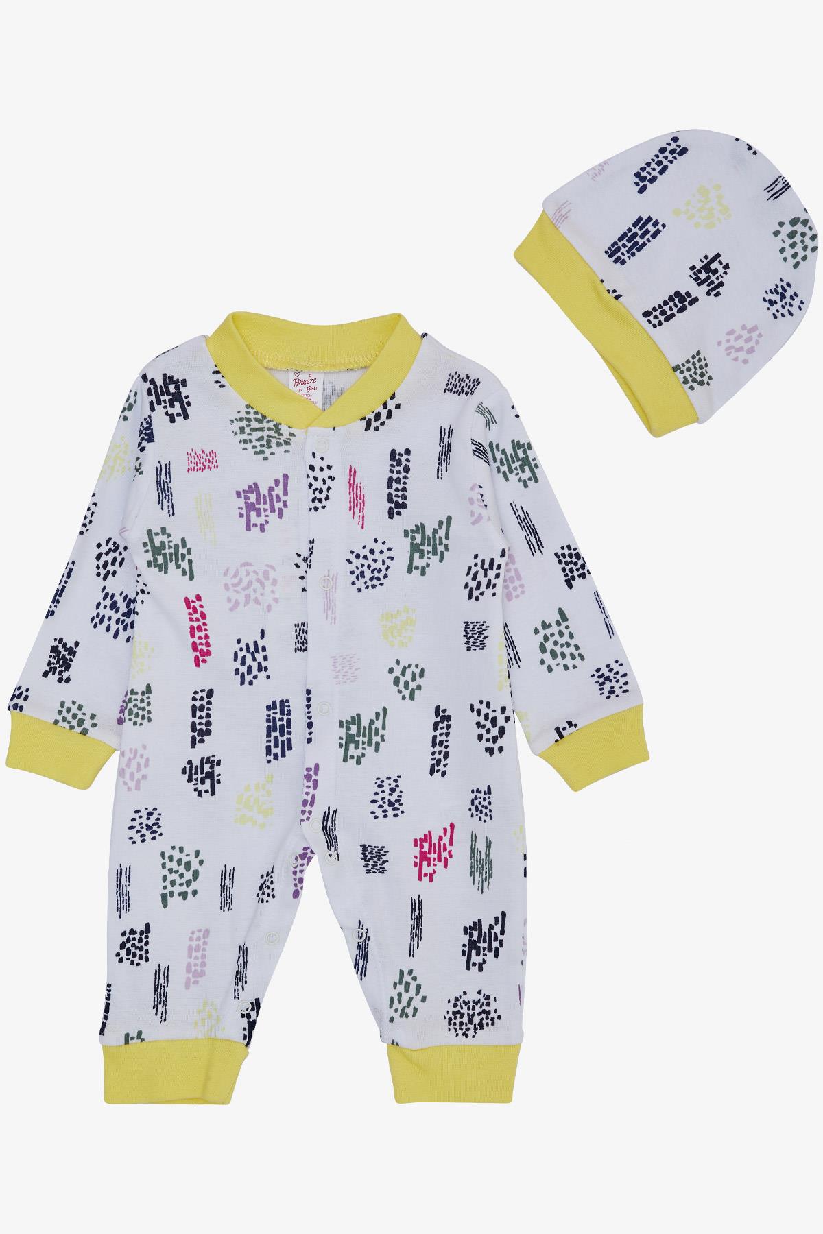 Breeze Kız Bebek Tulum Renkli Desenli Beyaz (0-6 Ay)
