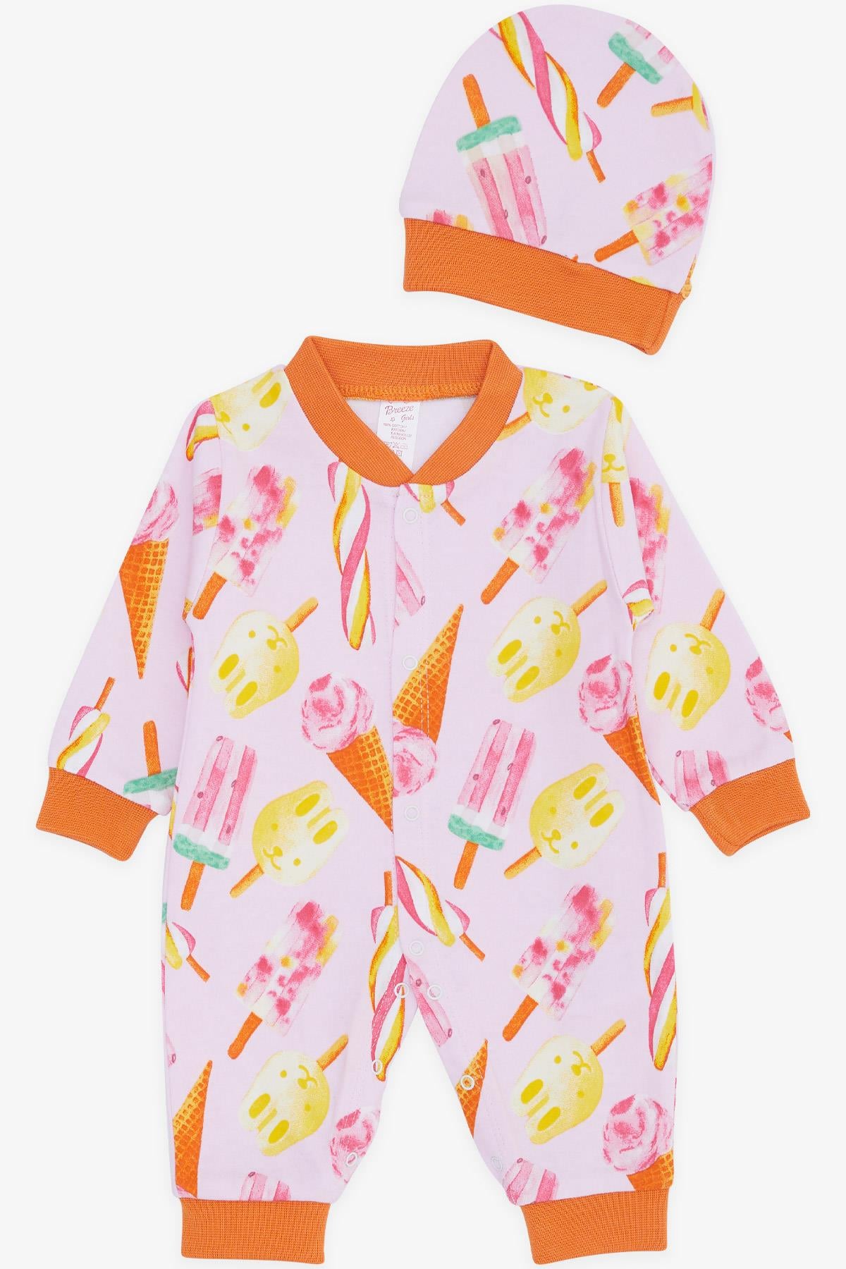 Breeze Kız Bebek Tulum Renkli Dondurma Desenli Pembe (0-3 Ay-6 Ay)
