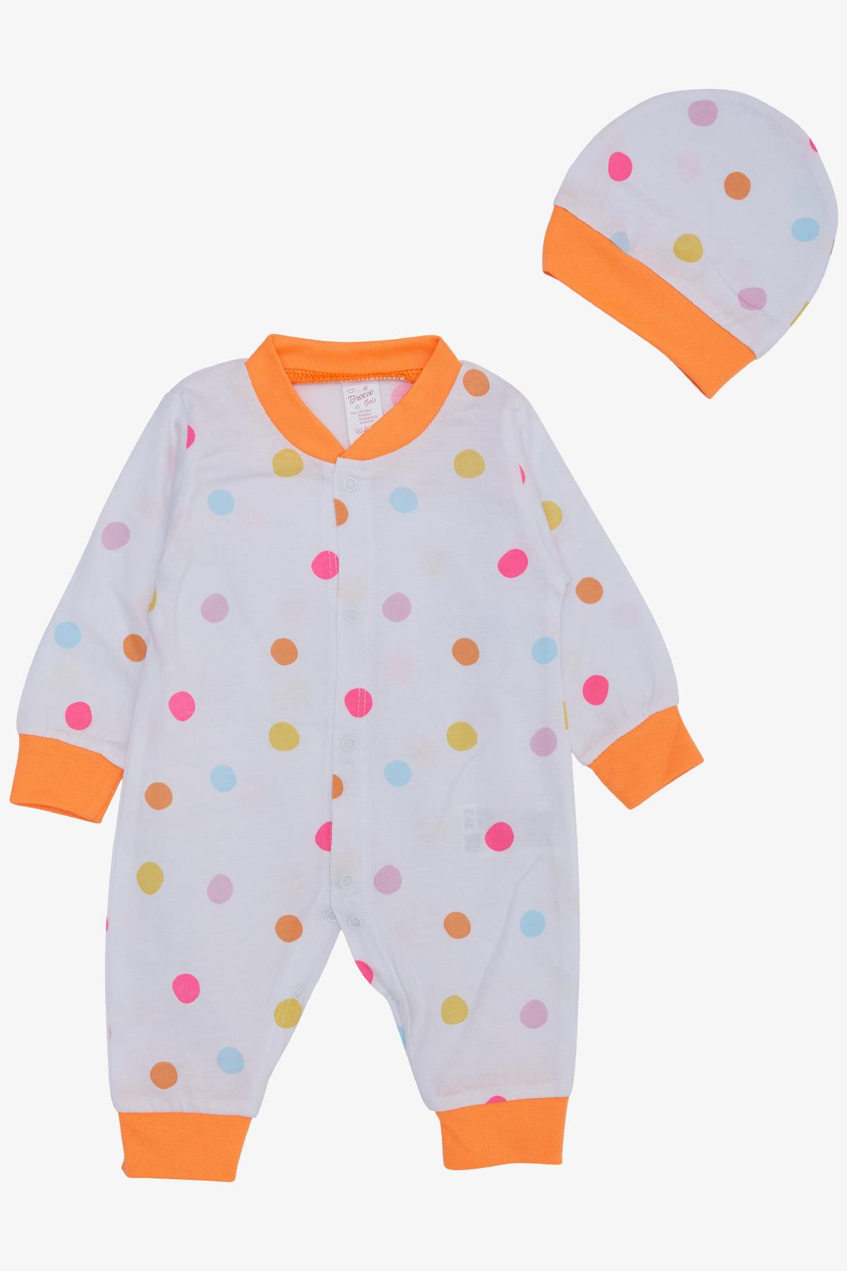 Breeze Kız Bebek Tulum Renkli Puantiye Desenli Beyaz (0-6 Ay)