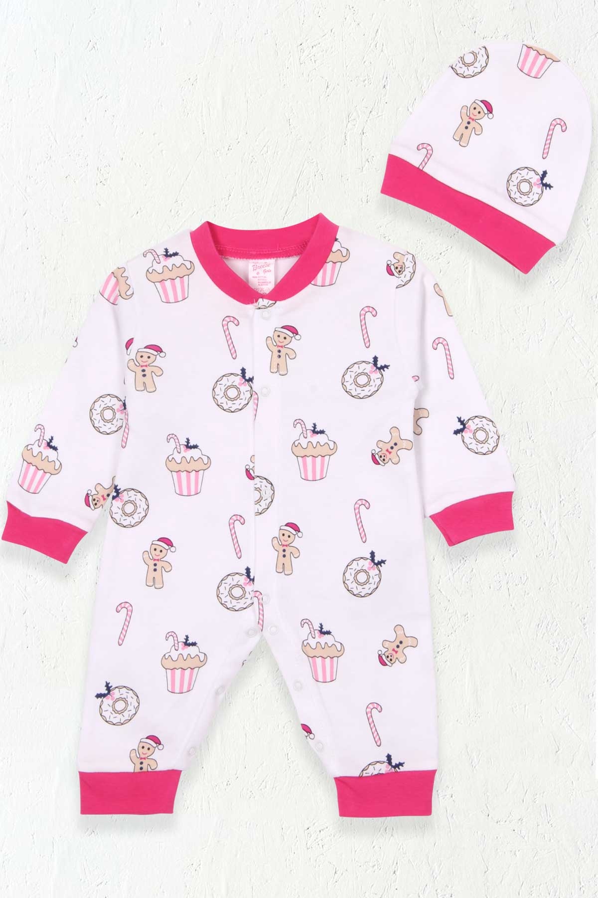 Breeze Kız Bebek Tulum Şekerleme Desenli Beyaz (0-3 Ay-6 Ay)