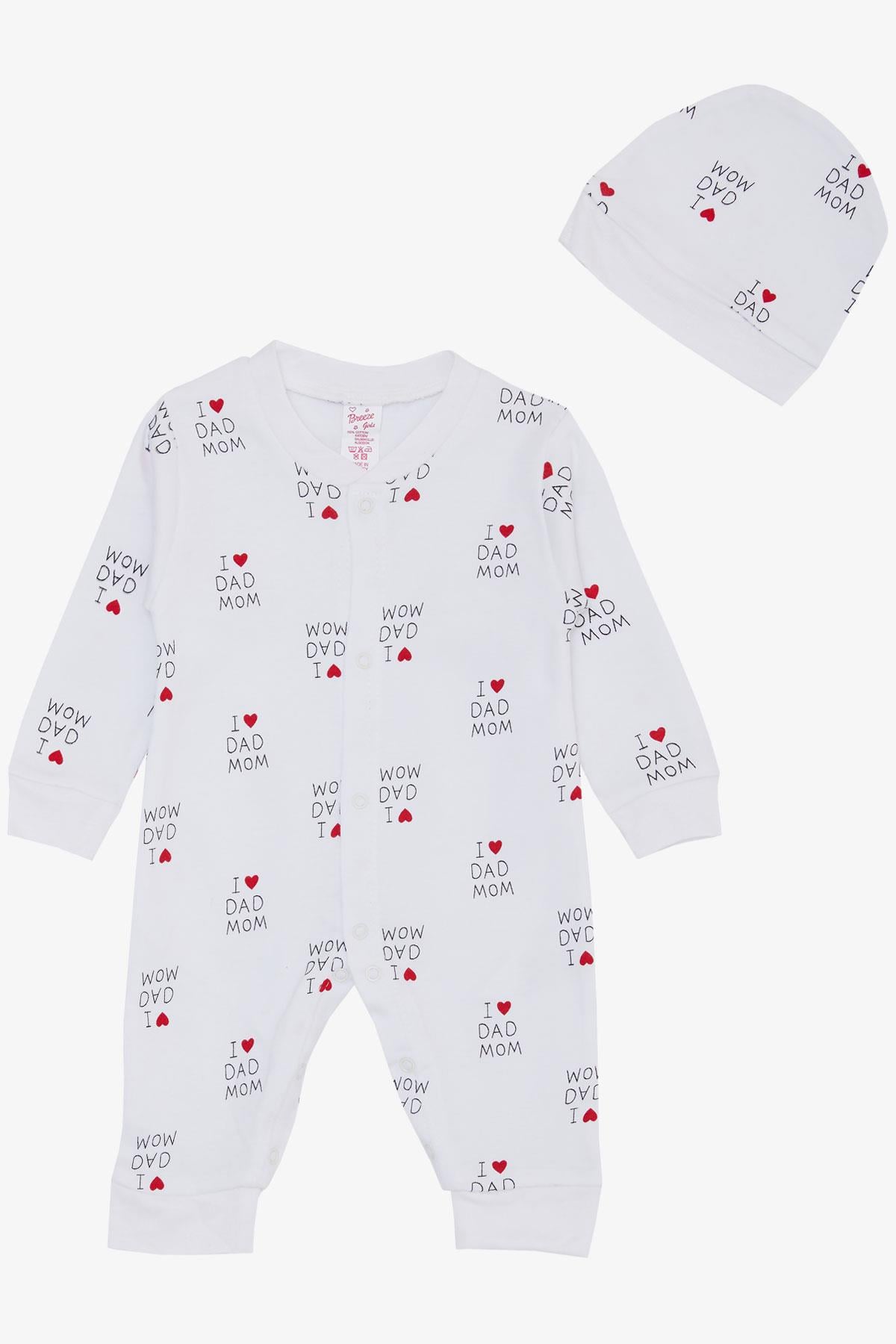Breeze Kız Bebek Tulum Sevgi Temalı Kalp & Yazı Desenli Beyaz (0-6 Ay)