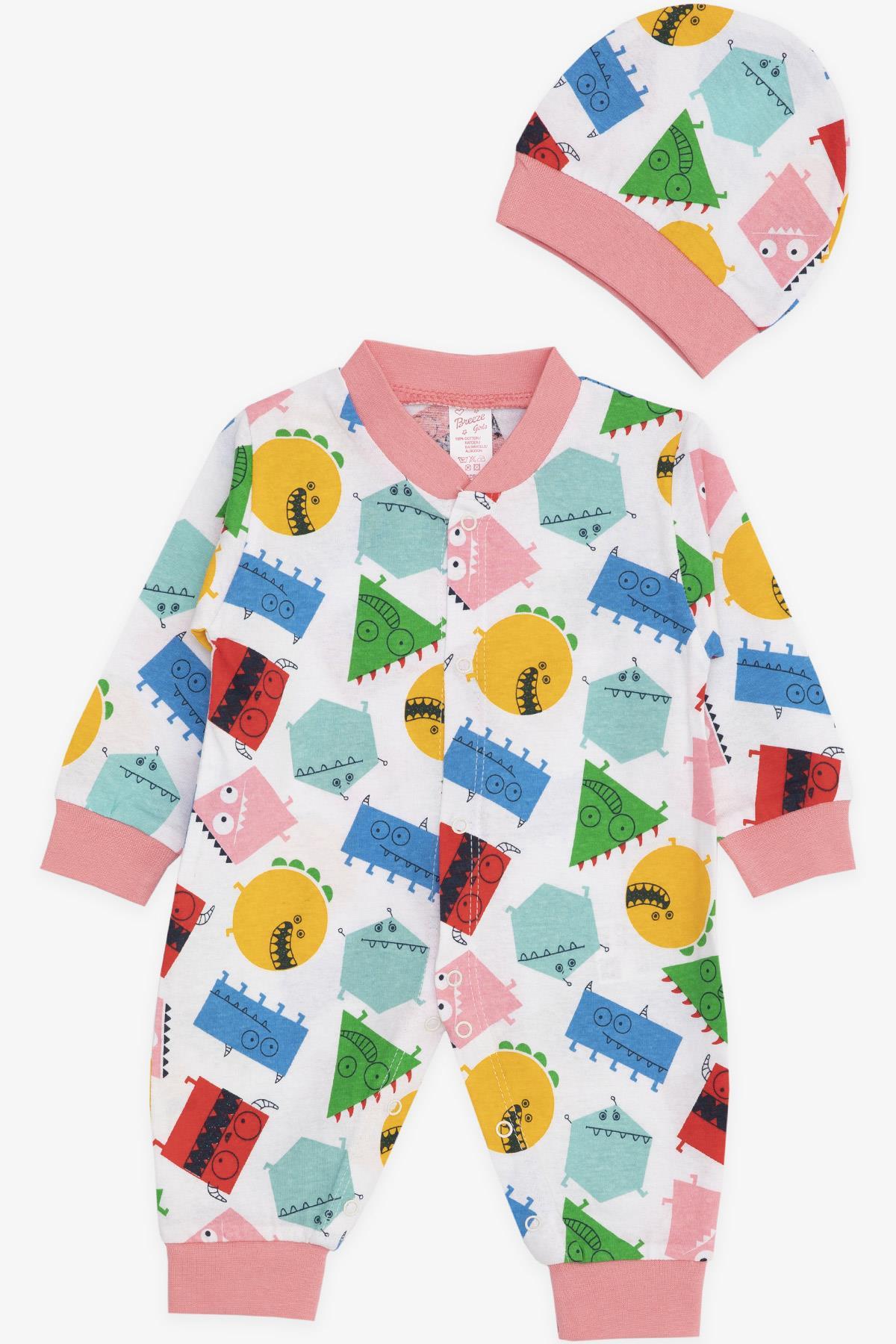 Breeze Kız Bebek Tulum Sevimli Geometrik Şekiller Desenli Beyaz (0-3 Ay-6 Ay)