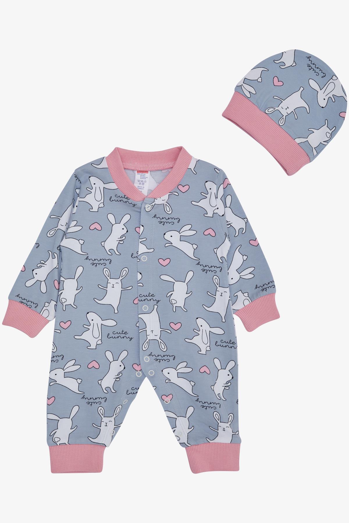 Breeze Kız Bebek Tulum Sevimli Hareketli Tavşancık Desenli Gri (0-6 Ay)