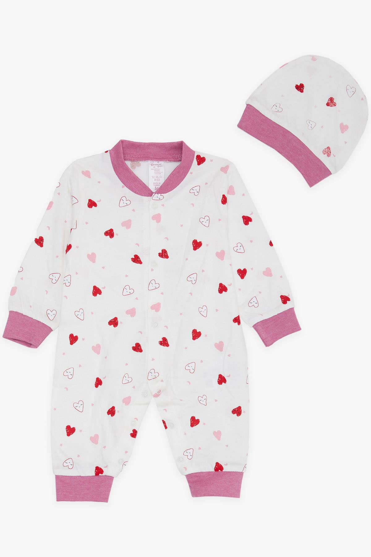 Breeze Kız Bebek Tulum Sevimli Renkli Kalp Desenli Ekru (0-6 Ay)