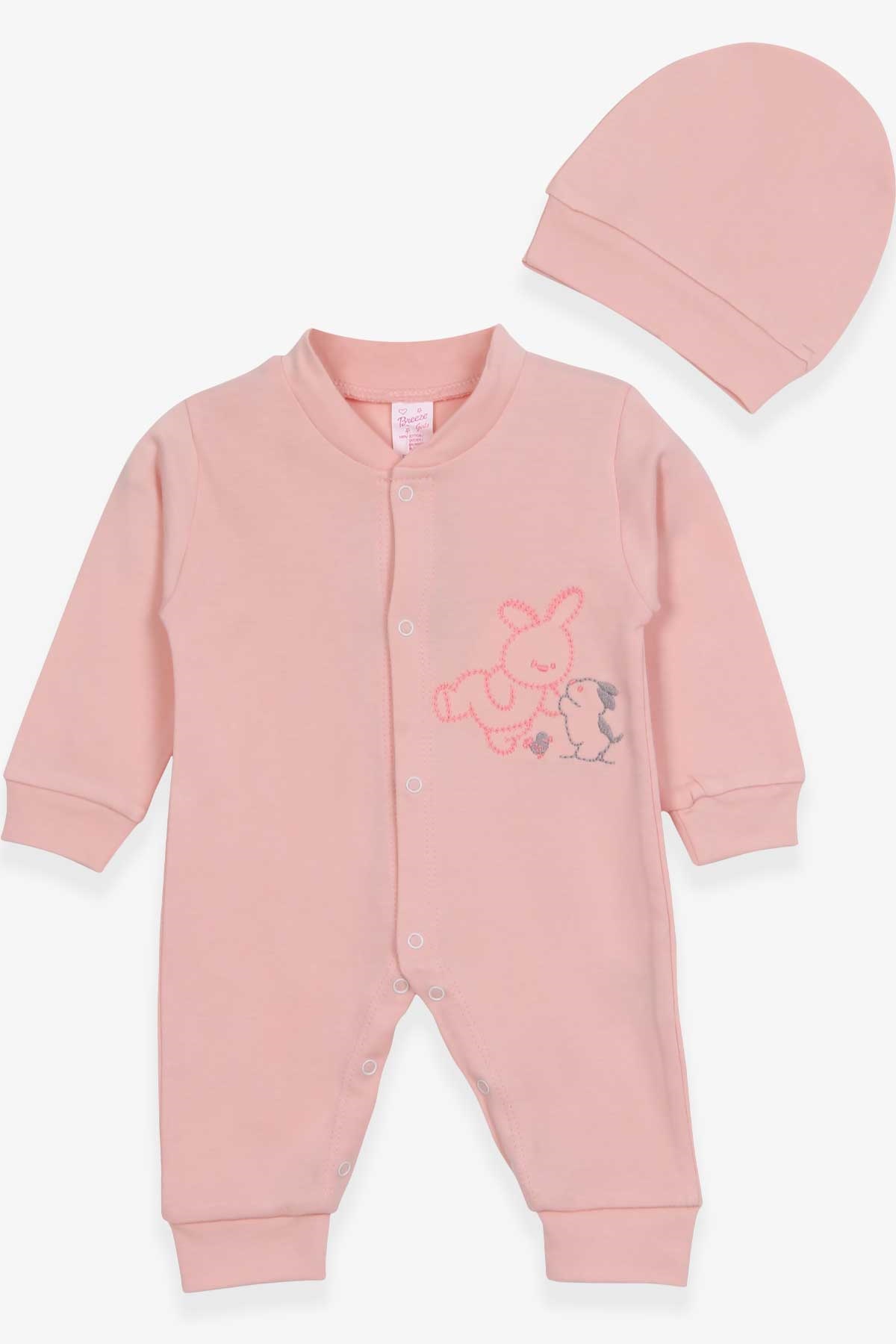 Breeze Kız Bebek Tulum Tavşancık Nakışlı Pudra (0-3 Ay-6 Ay)