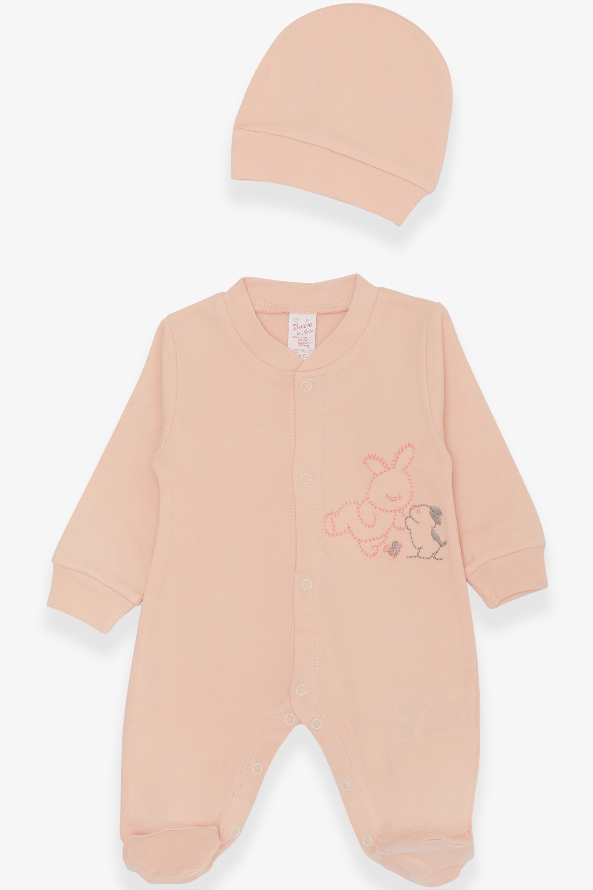 Breeze Kız Bebek Tulum Tavşancık Nakışlı Pudra (0-3-6 Ay)