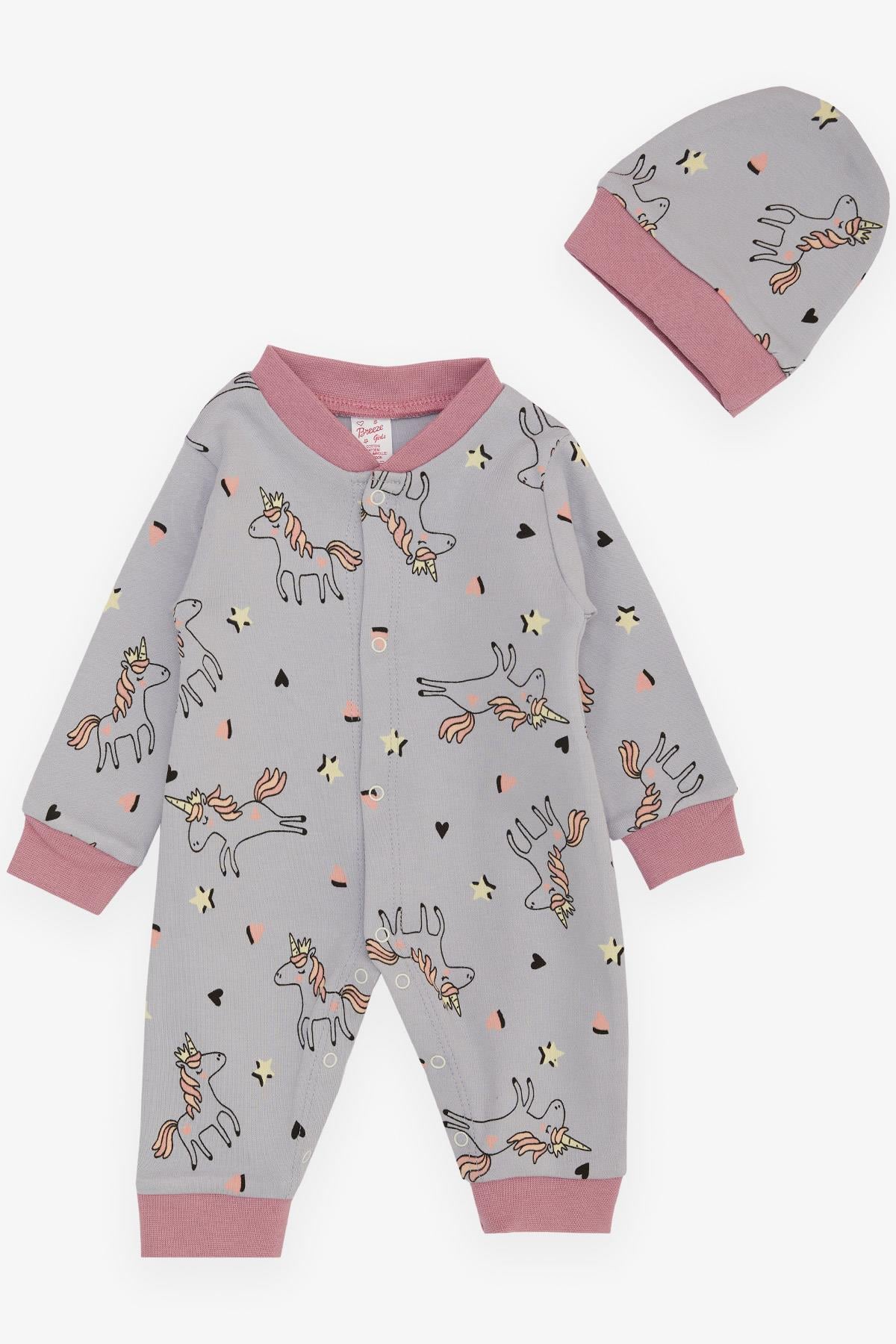 Breeze Kız Bebek Tulum Unicorn Desenli Lila (0-3-6 Ay)