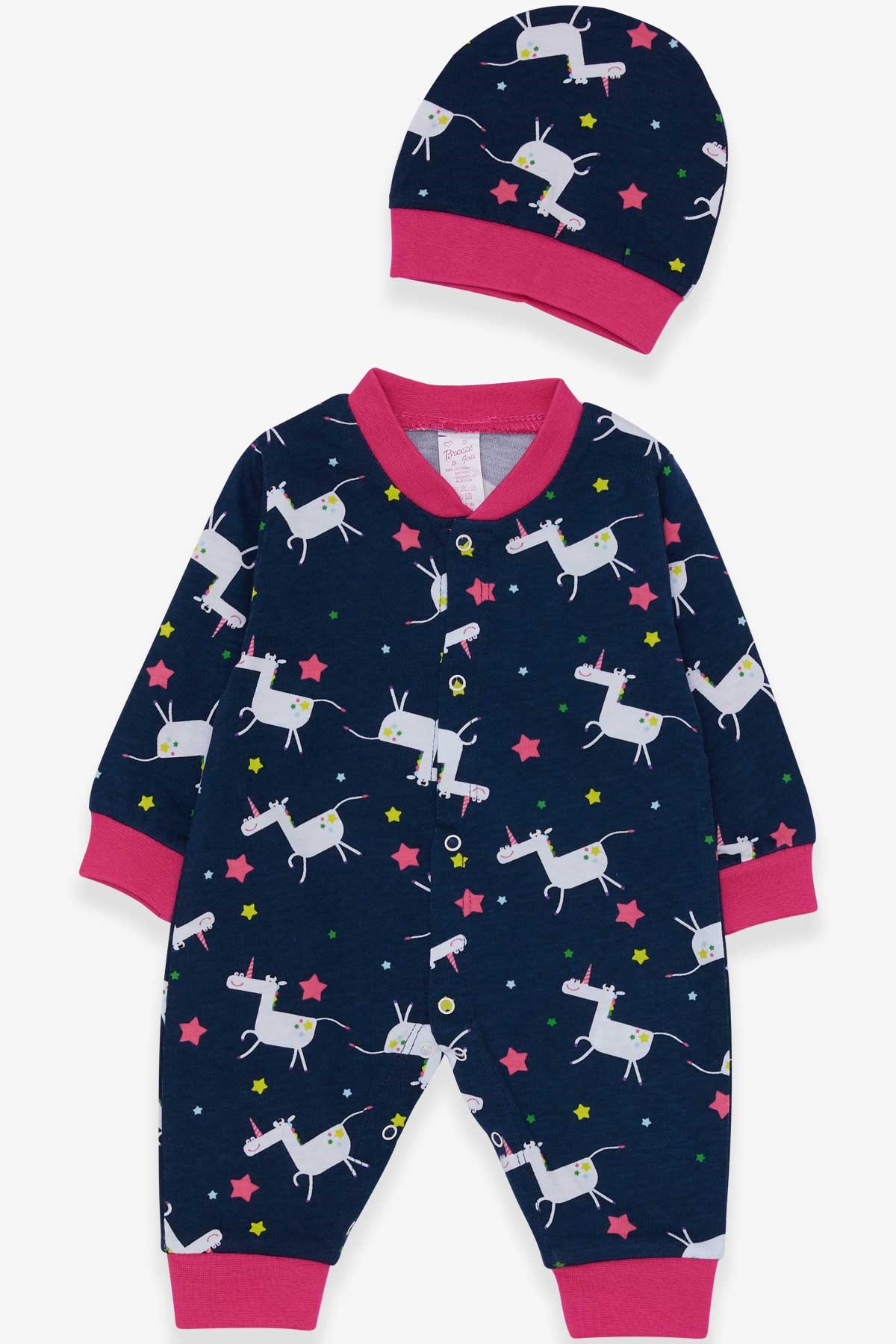 Breeze Kız Bebek Tulum Unicorn Desenli Lacivert (0-3 Ay-6 Ay)