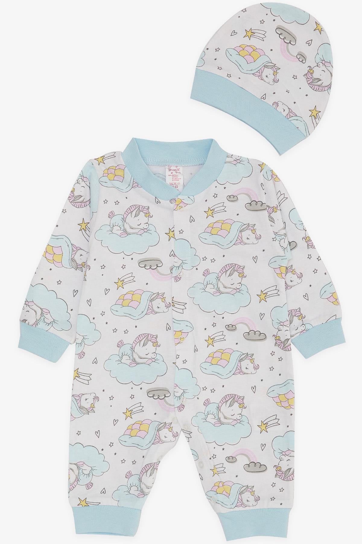 Breeze Kız Bebek Tulum Uykucu Unicorn Desenli Beyaz (0-3 Ay-6 Ay)