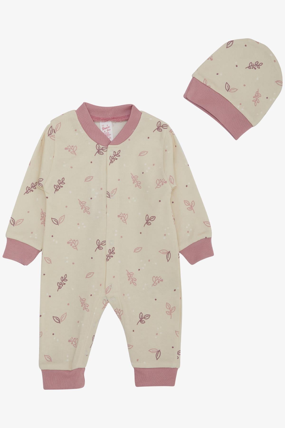 Breeze Kız Bebek Tulum Yaprak Desenli Krem (0-6 Ay)