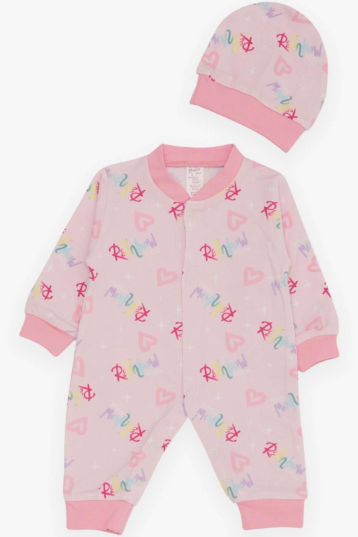 Breeze Kız Bebek Tulum Yazı Desenli Pembe (0-3 Ay-6 Ay)