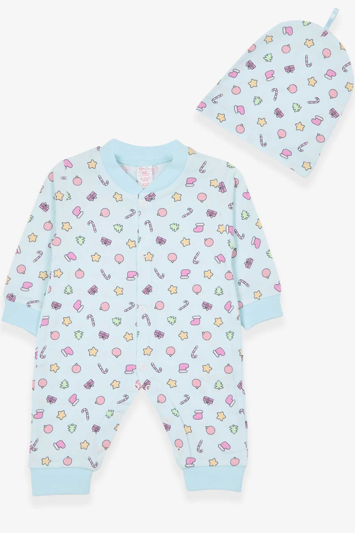 Breeze Kız Bebek Tulum Yılbaşı Temalı Açık Mavi (0-3 Ay-6 Ay)