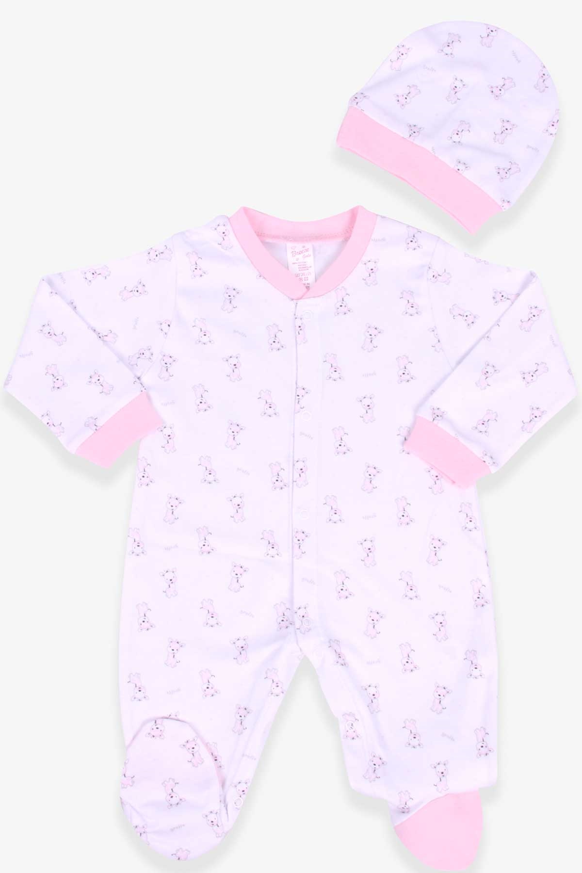 Breeze Kız Bebek Tulum Zürafa Desenli Şapkalı Set Beyaz (0-3-6 Ay)