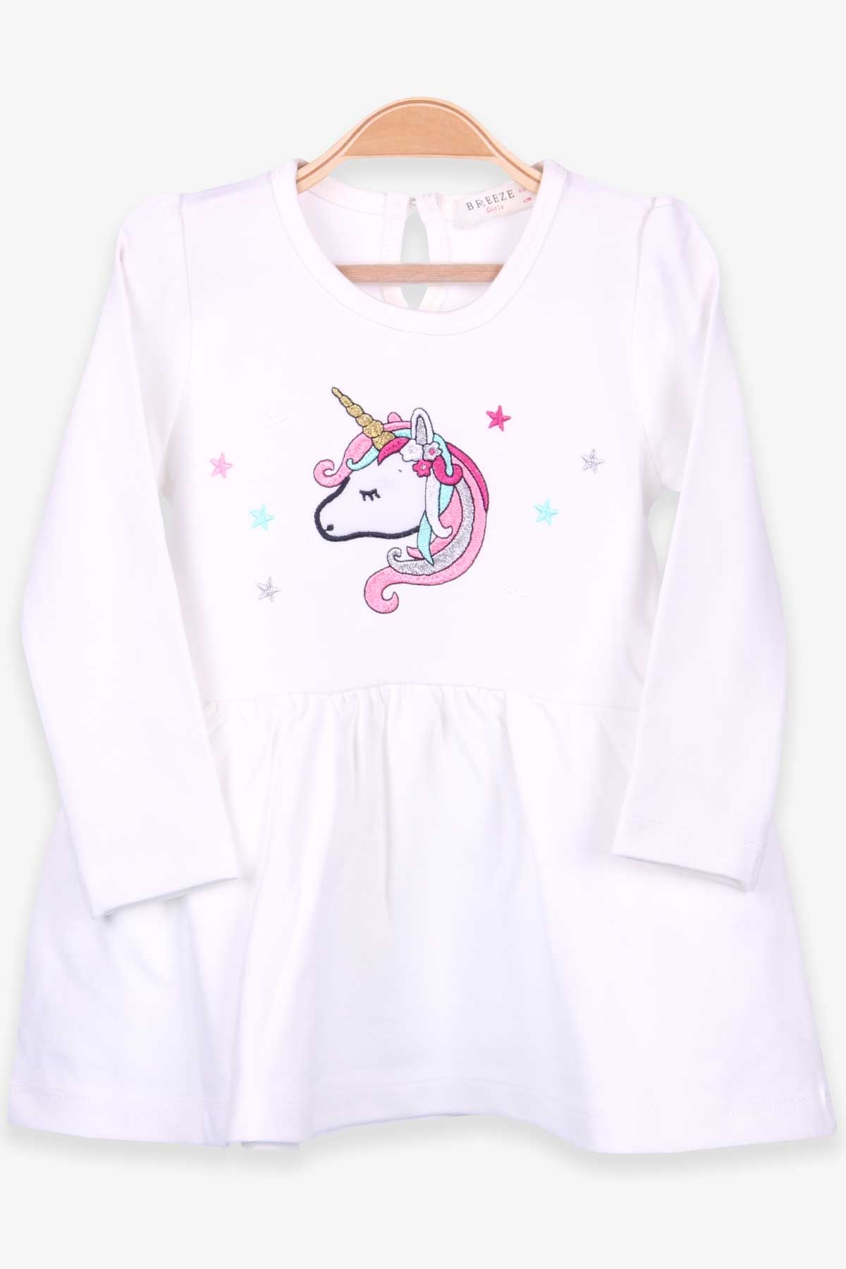 Breeze Kız Bebek Uzun Kollu Elbise Unicorn Ekru (9 Ay-3 Yaş)