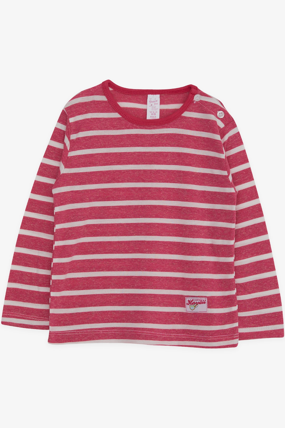 Breeze Kız Bebek Uzun Kollu Tişört Çizgili Yazı Baskılı Fuşya (9 Ay-3 Yaş)