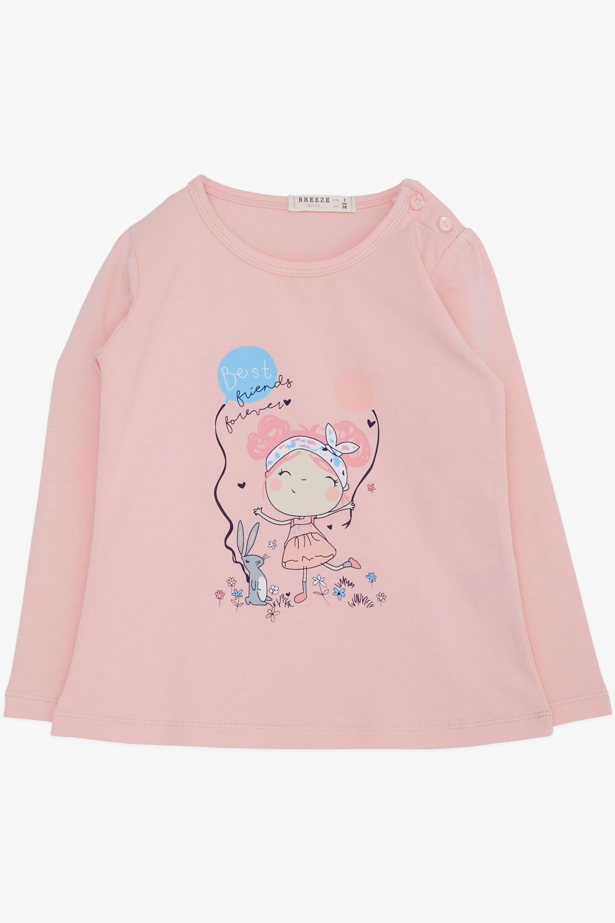Breeze Kız Bebek Uzun Kollu Tişört Dostluk Temalı Sevimli Tavşancık & Kız Baskılı Somon (9 Ay-3 Yaş)