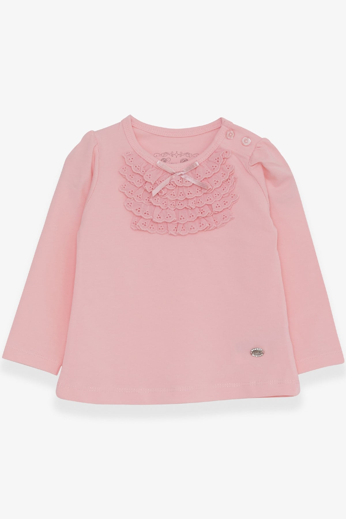 Breeze Kız Bebek Uzun Kollu Tişört Güpürlü Fiyonklu Pudra (6 Ay-2 Yaş)