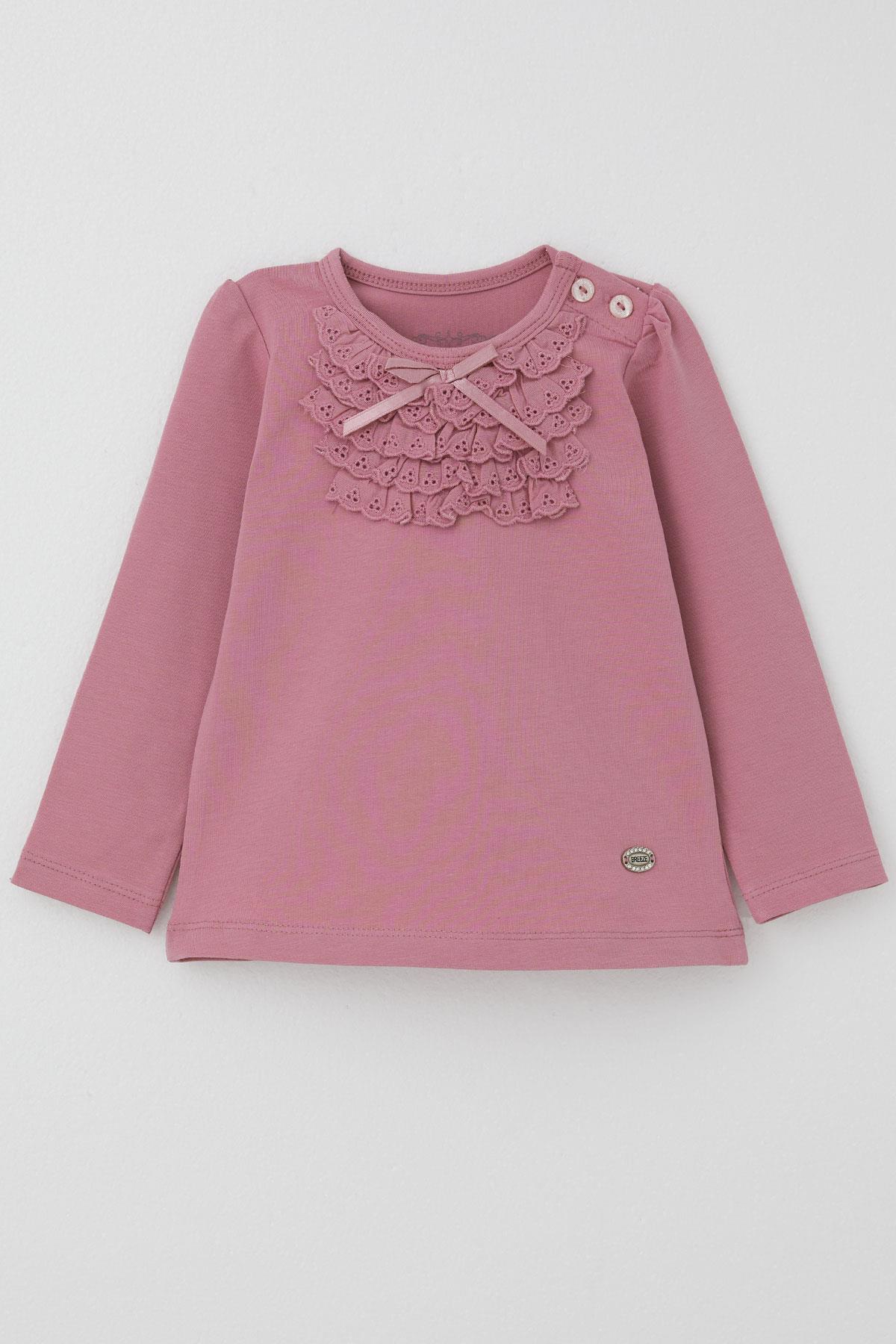 Breeze Kız Bebek Uzun Kollu Tişört Güpürlü Fiyonklu Mürdüm (9 Ay-1.5 Yaş)
