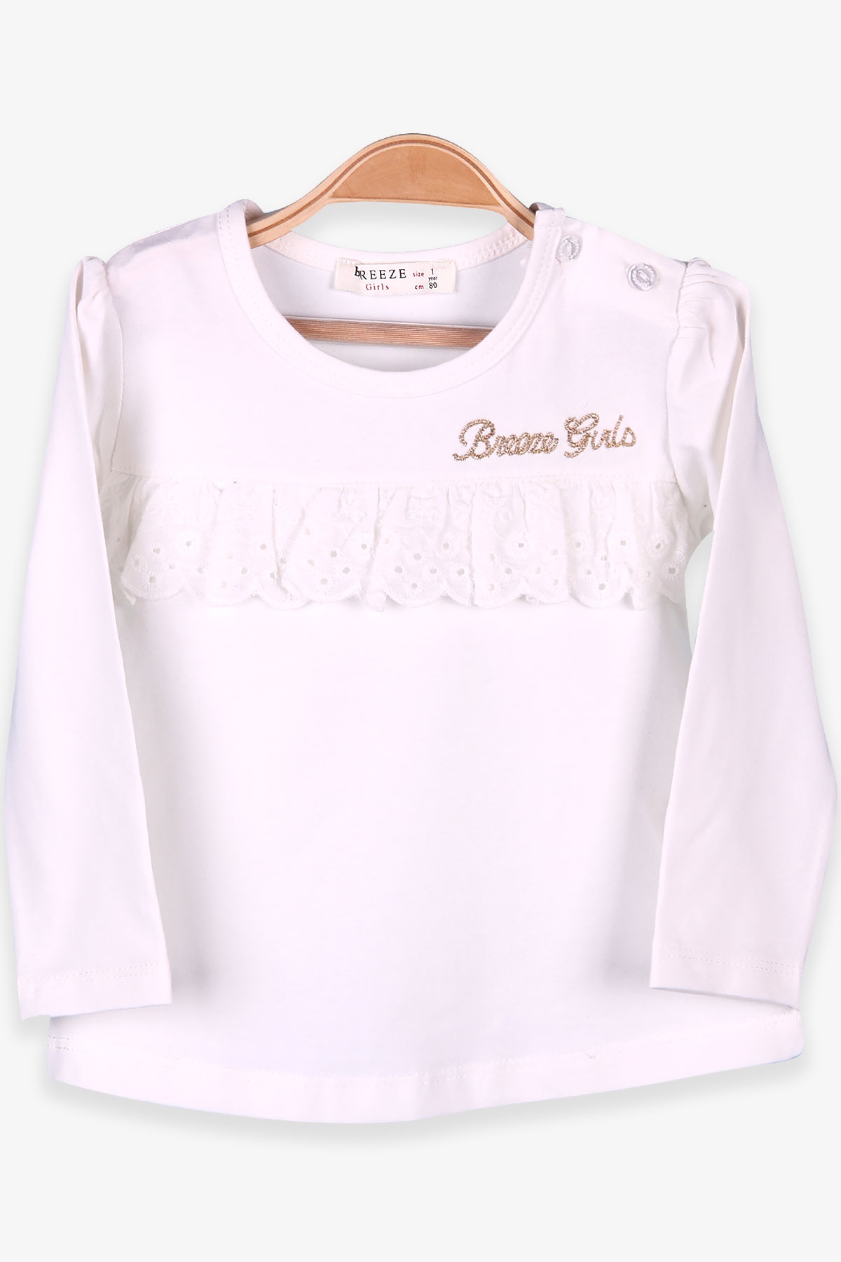 Breeze Kız Bebek Uzun Kollu Tişört Güpürlü Ekru (1-4 Yaş)