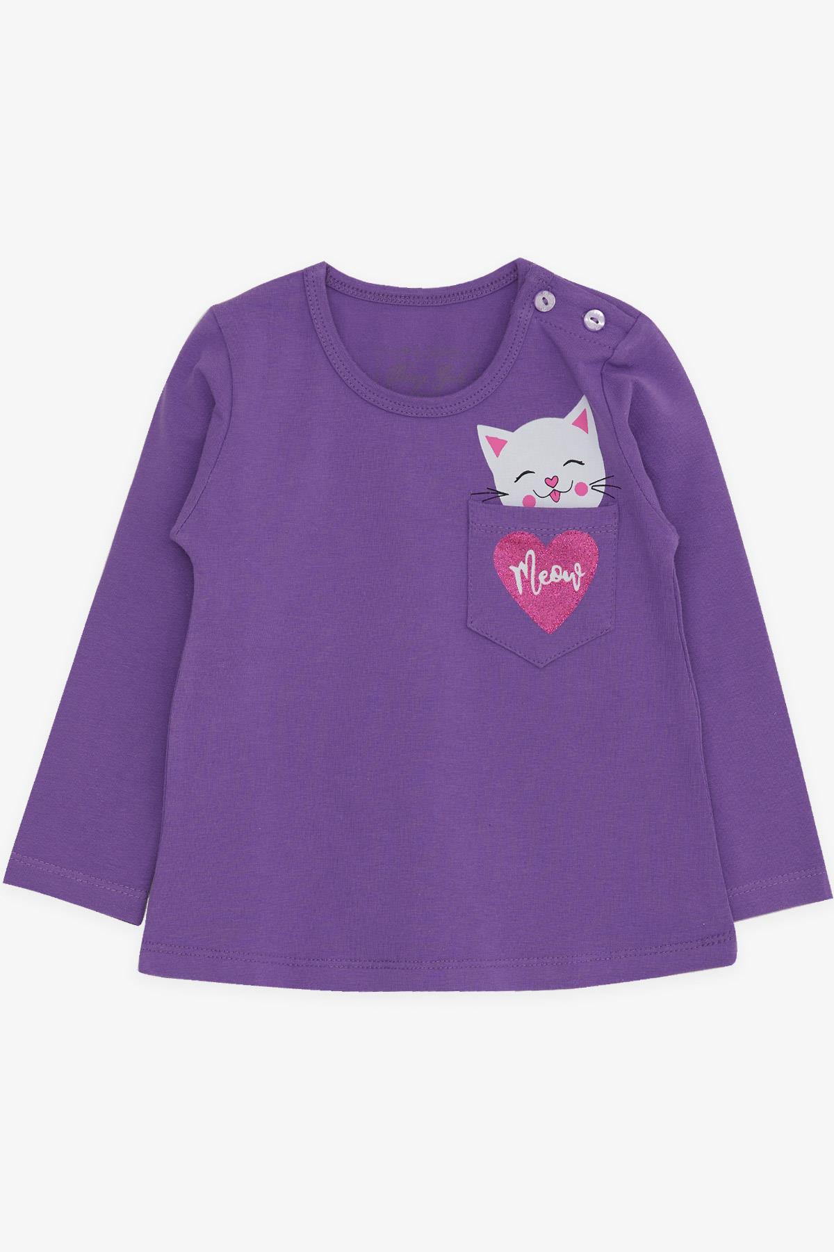 Breeze Kız Bebek Uzun Kollu Tişört Kedi Baskılı Mor (1.5 Yaş)