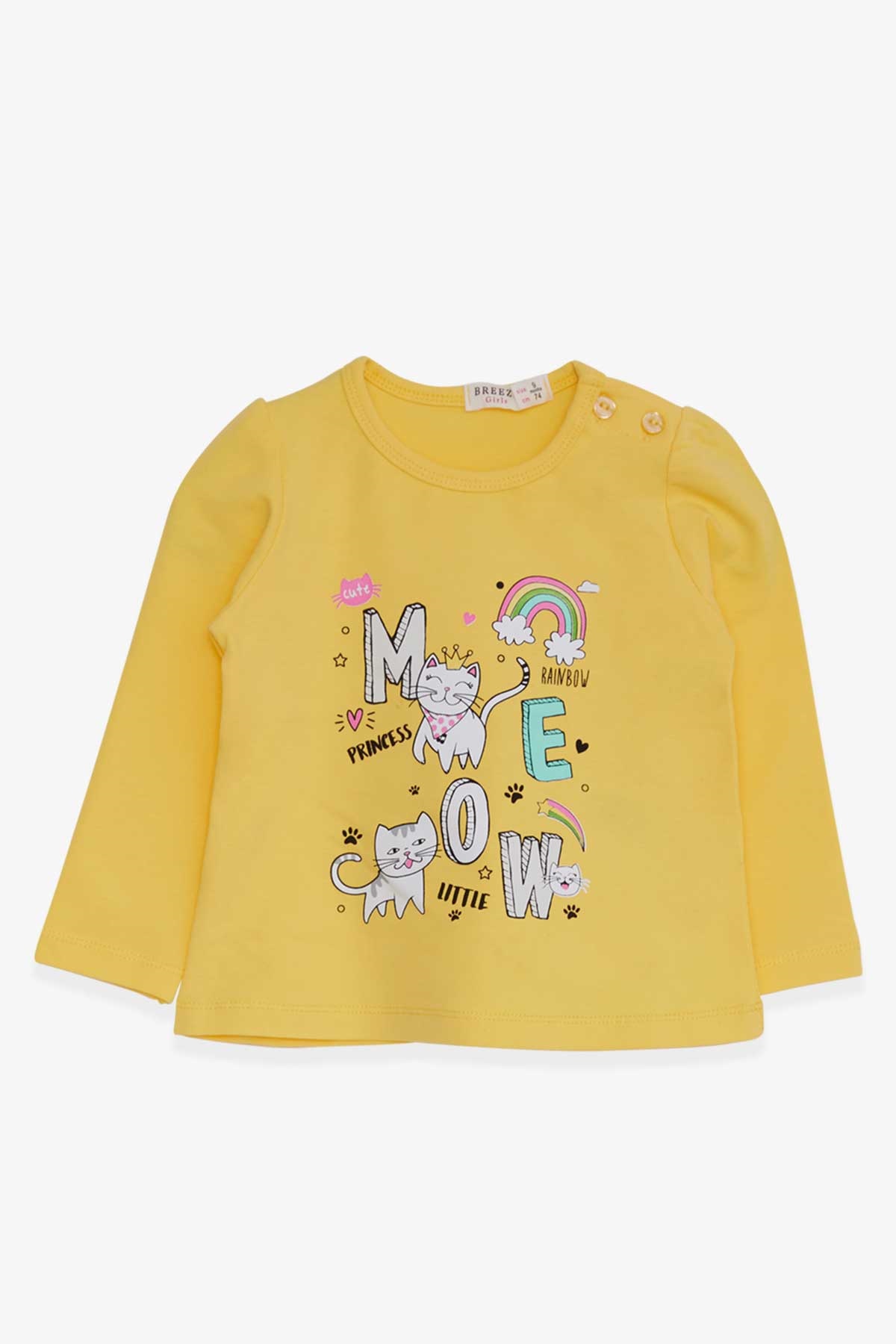 Breeze Kız Bebek Uzun Kollu Tişört Kedicik Baskılı Sarı (9 Ay-3 Yaş)