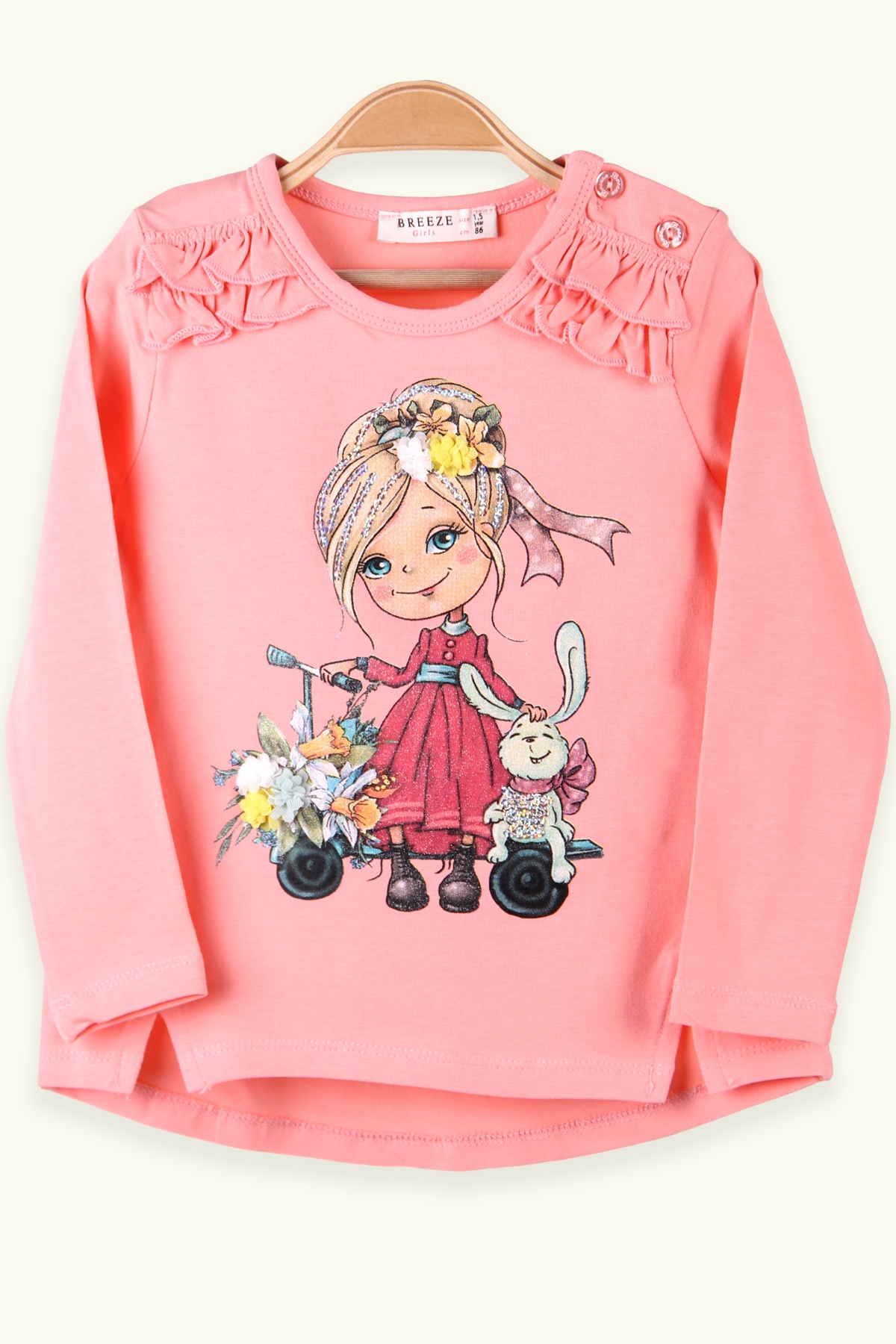 Breeze Kız Bebek Uzun Kollu Tişört Kız Baskılı Çiçekli Somon (1.5-5 Yaş)