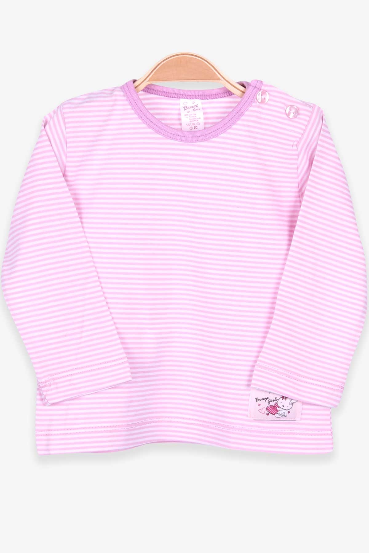 Breeze Kız Bebek Uzun Kollu Tişört Patlı Çizgili Pudra (9 Ay-3 Yaş)