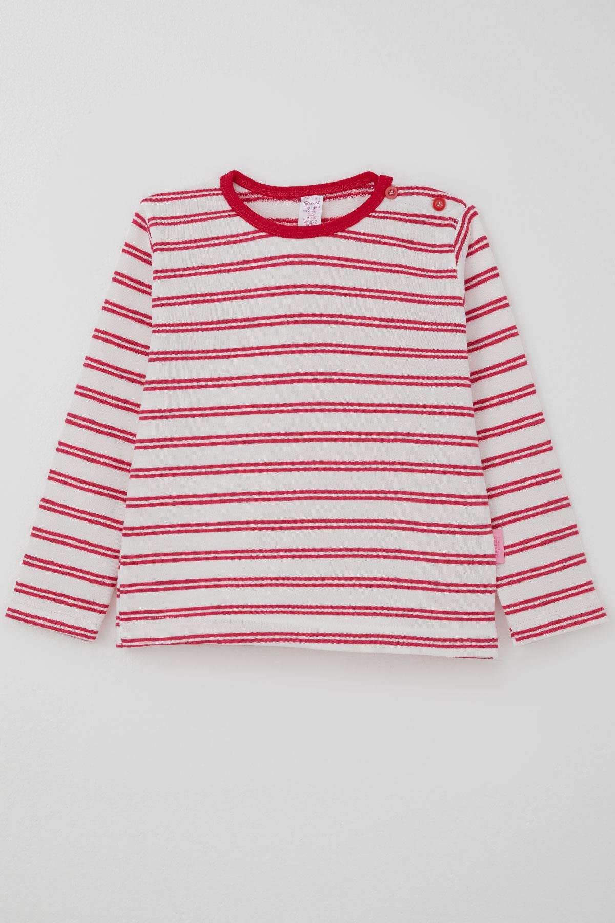 Breeze Kız Bebek Uzun Kollu Tişört Patlı Çizgili Beyaz (9 Ay-3 Yaş)